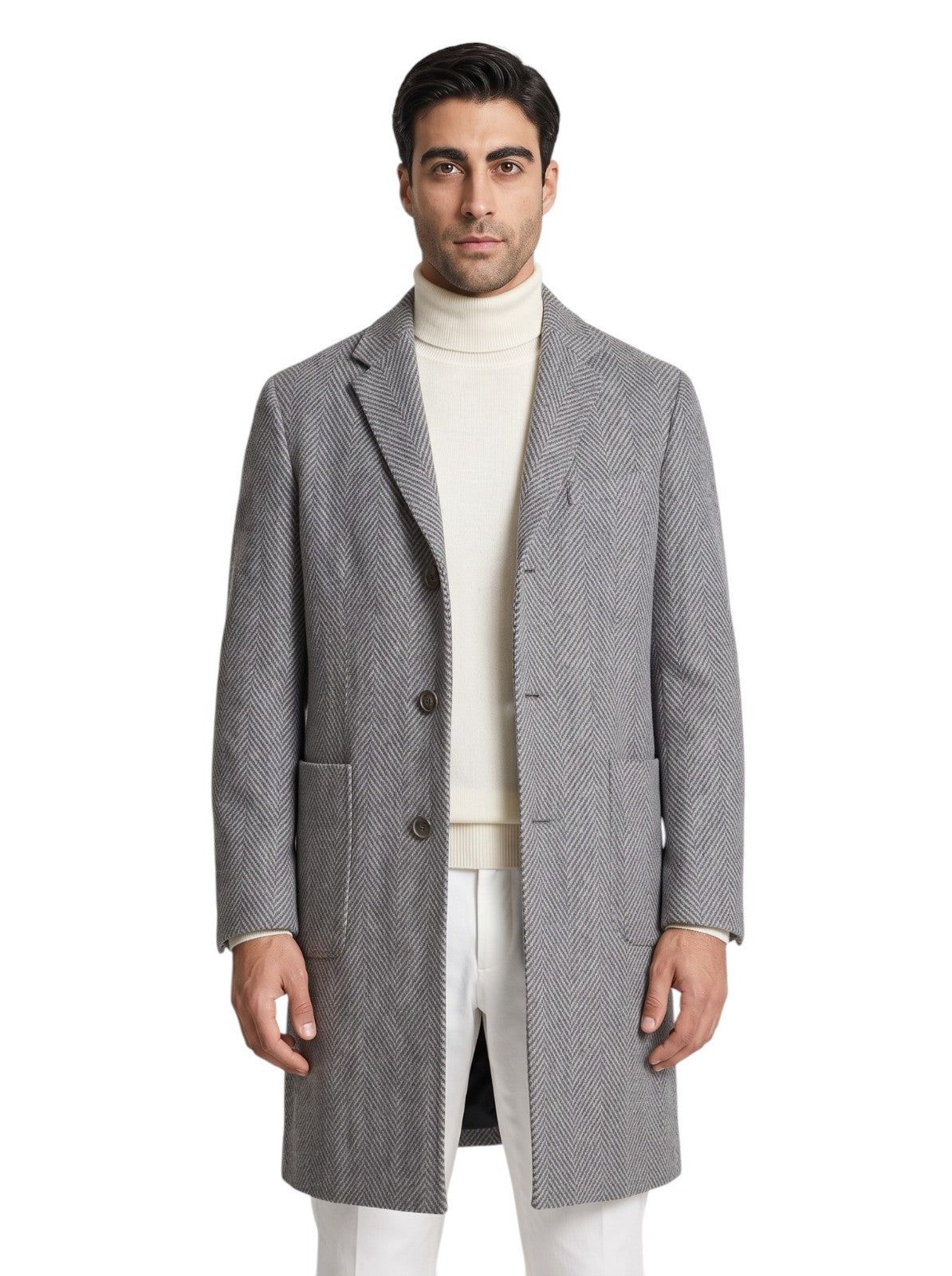 $3450 SARTORIO by KITON Gray Overcoat Alpaca / Wool Herringbone 42 US / 52 EU