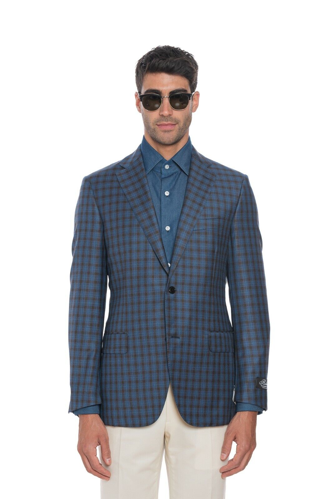 2450$ BELVEST Jacket Blazer Blue Checks Fine Wool Super 130's 38 US / 48 EU 7R