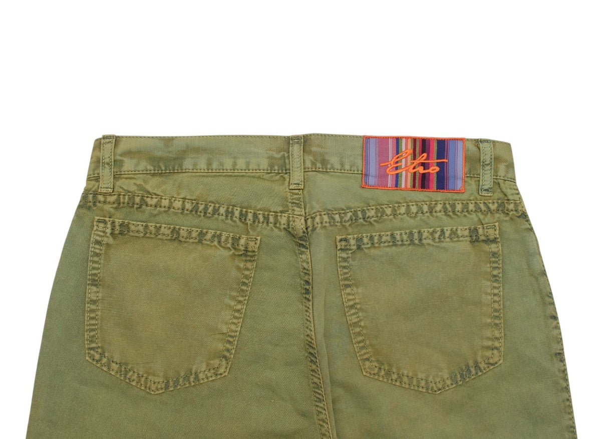 850$ ETRO MILANO Sand Green Cotton Linen Pant Bootcut - Made in Italy