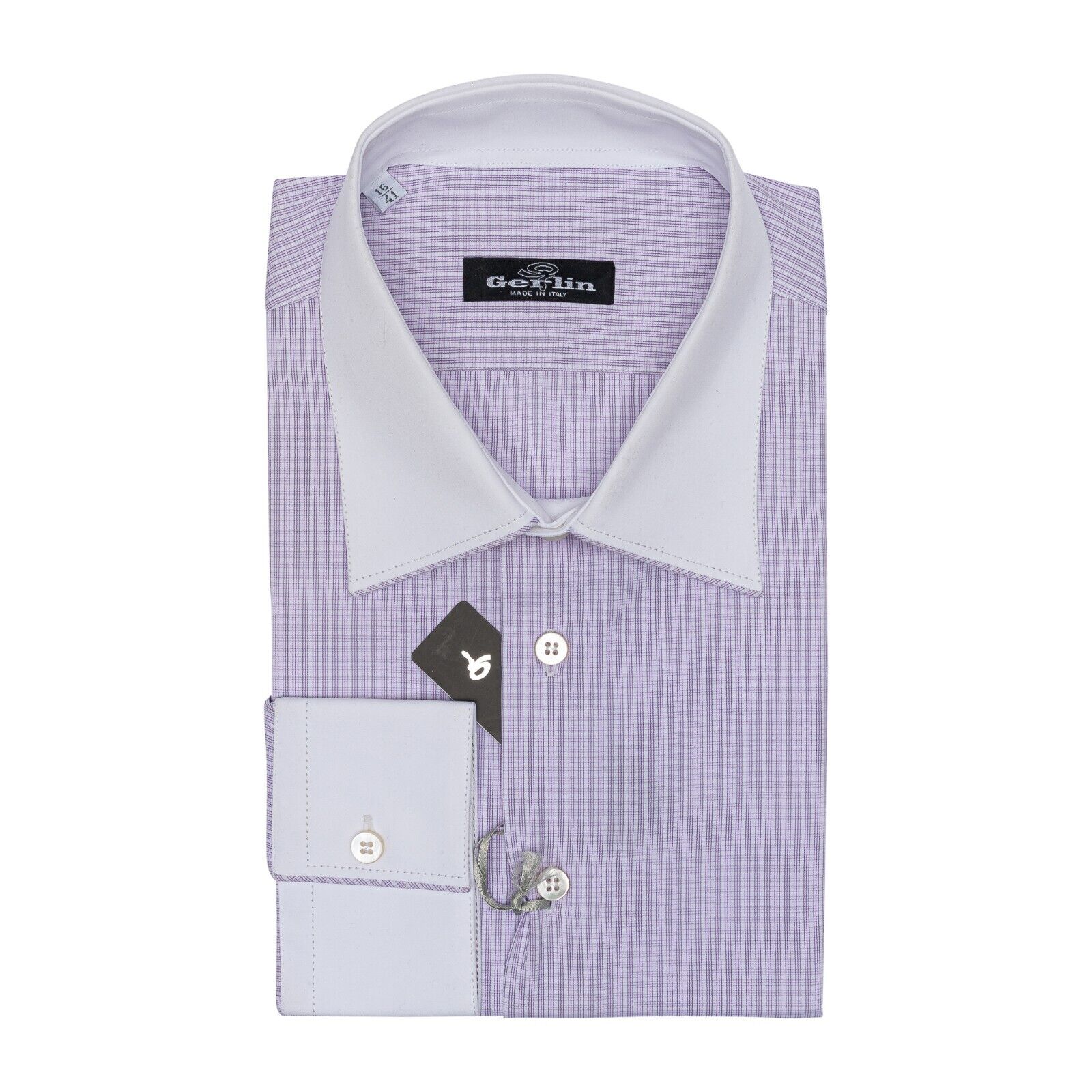 690$ LUXURY GERLIN Shirt Lilac Checks TWILL Cotton 16 - 41 1O BIJAN