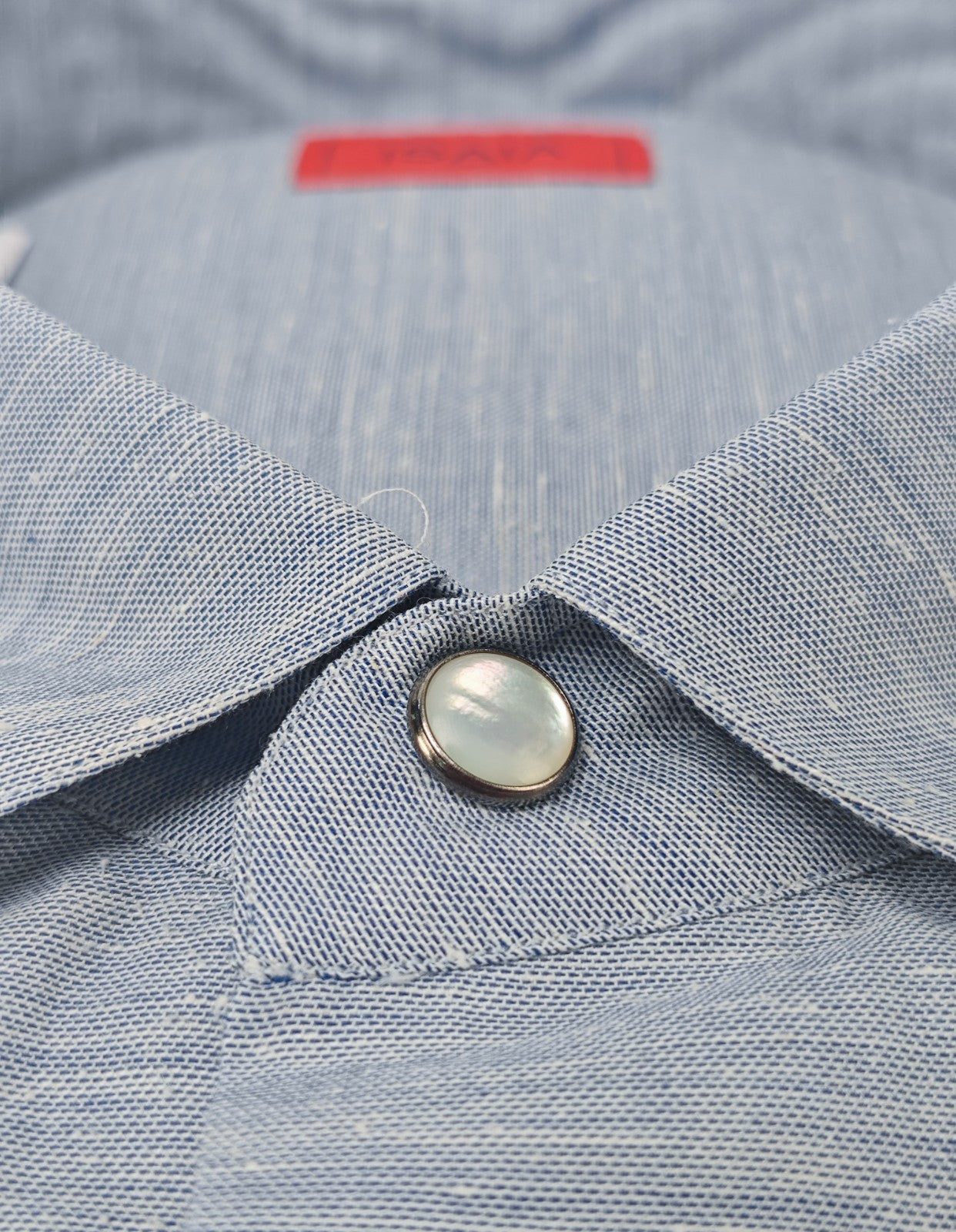 875$ ISAIA NAPOLI Blue Casual Western Shirt Pockets Hand-Sewn Cotton - Silk