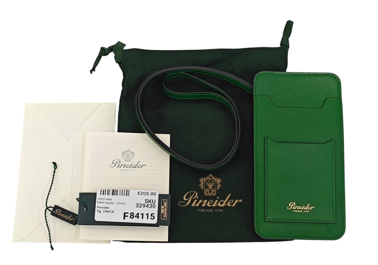 240$ PINEIDER FIRENZE 1774 "Metro Smooth" Necklace Double Pen Holder Calf Green