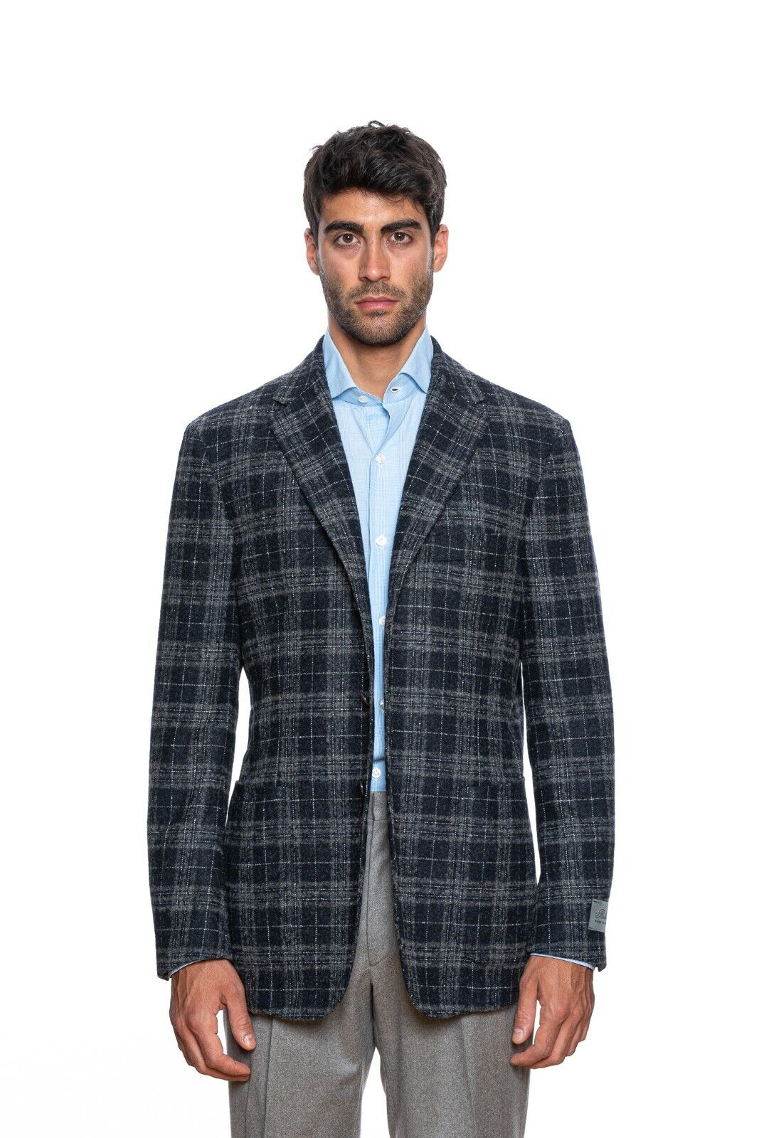 $2190 BELVEST Gray Blue Check Baby Alpaca Wool Jacket 44 US / 54 EU Drop 7R