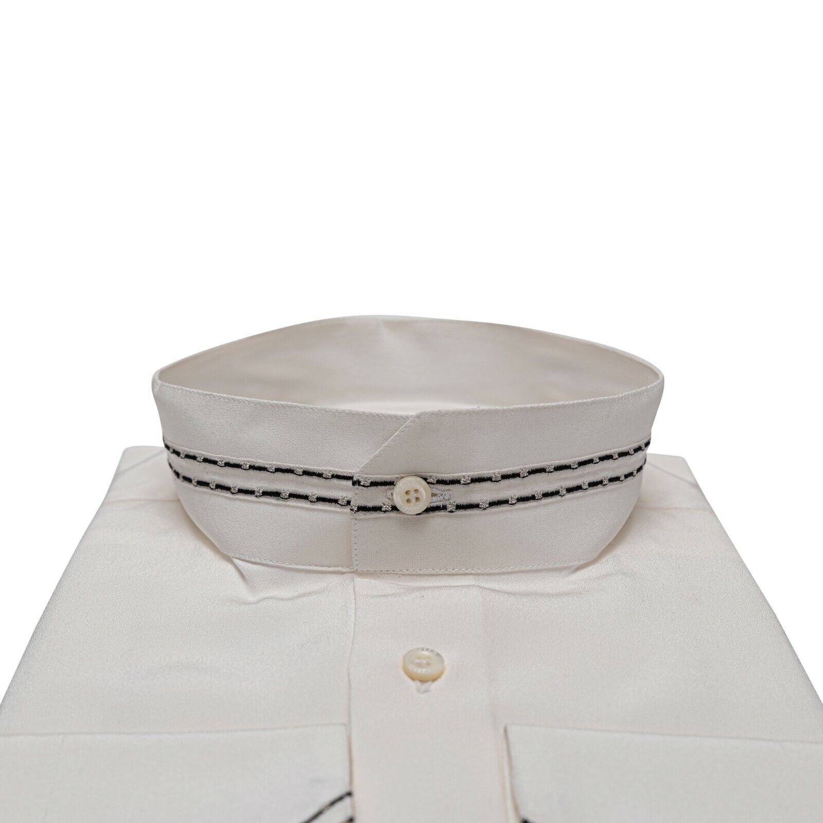 LUXURY 1400$ GERLIN Korean Shirt White 100% Silk Crêpe 16-41 BIJAN