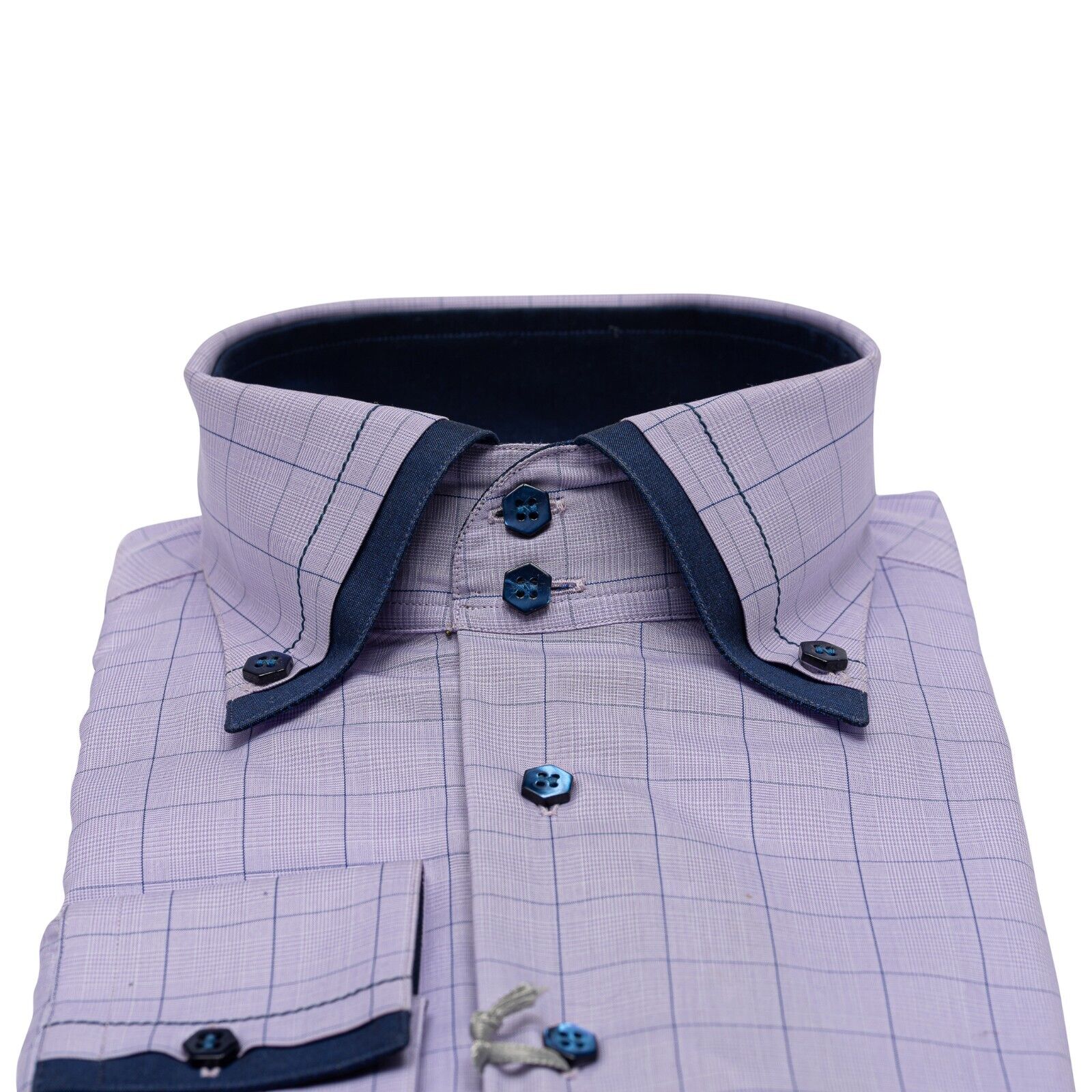 690$ LUXURY GERLIN Shirt POINT COLLAR Lilac Check Cotton 16 41 2D BIJAN