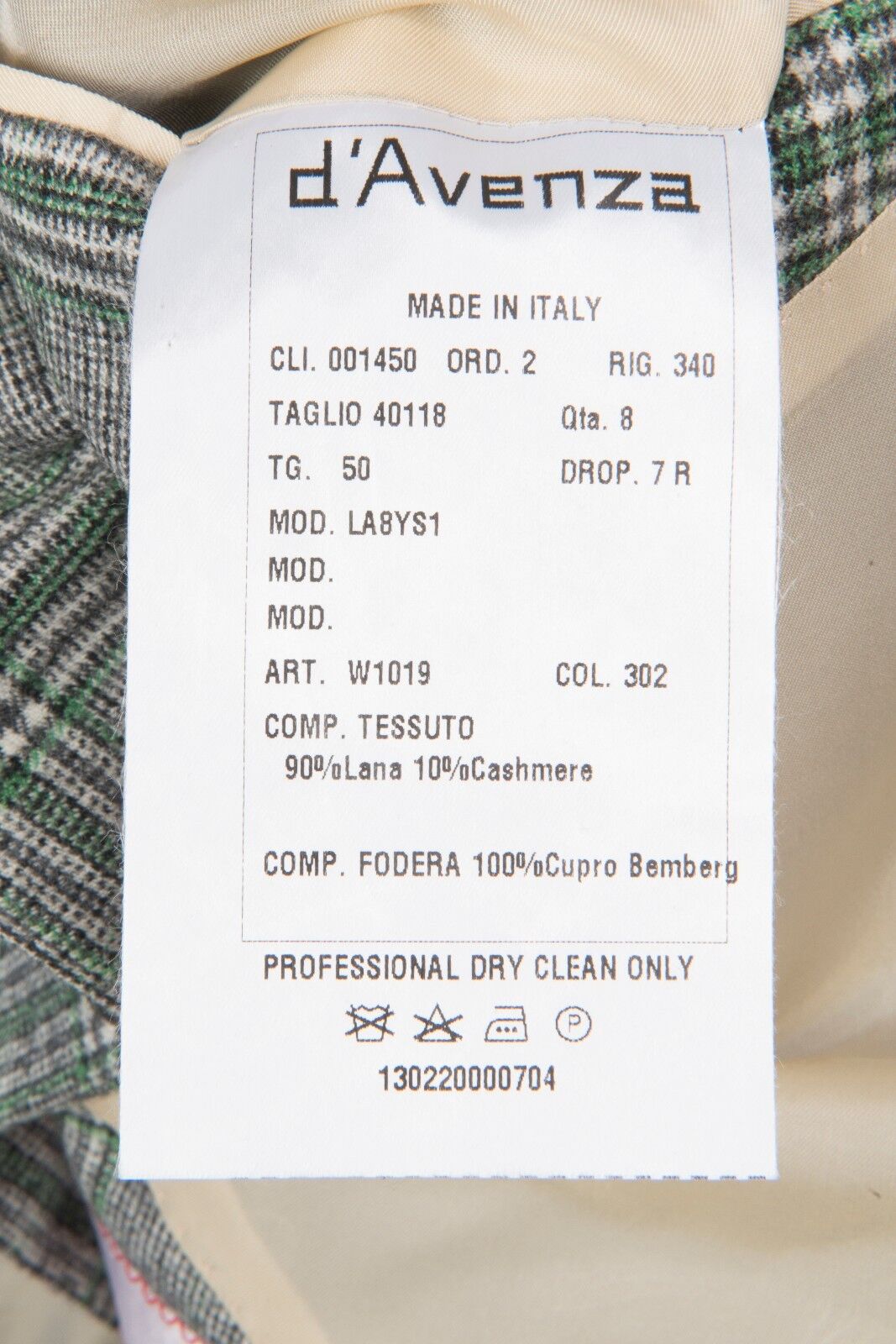 $2395 D'AVENZA Gray Wool Cashmere Windowpane Jacket Sewn in Italy 40 US / 50 EU