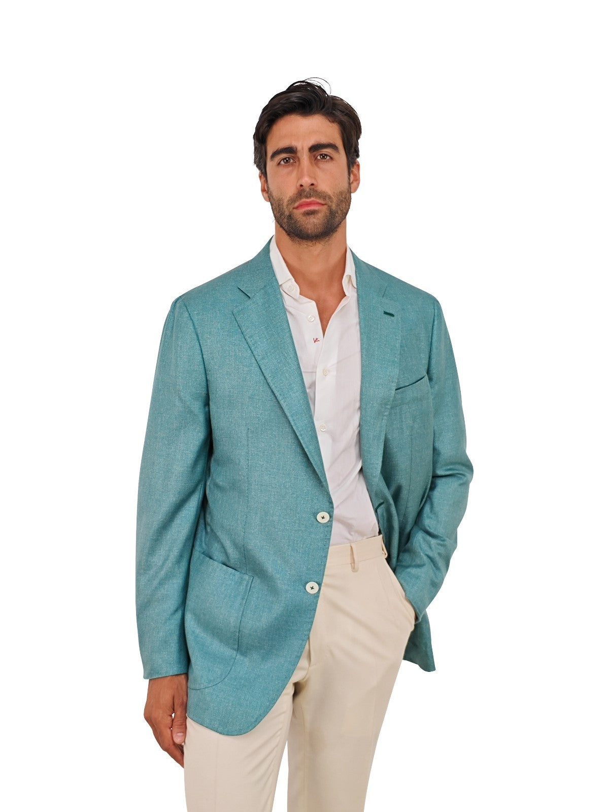 $5200 ISAIA NAPOLI "Shiny" Light Teal Blazer Sport Coat 100% Silk 44 US / 54 EU