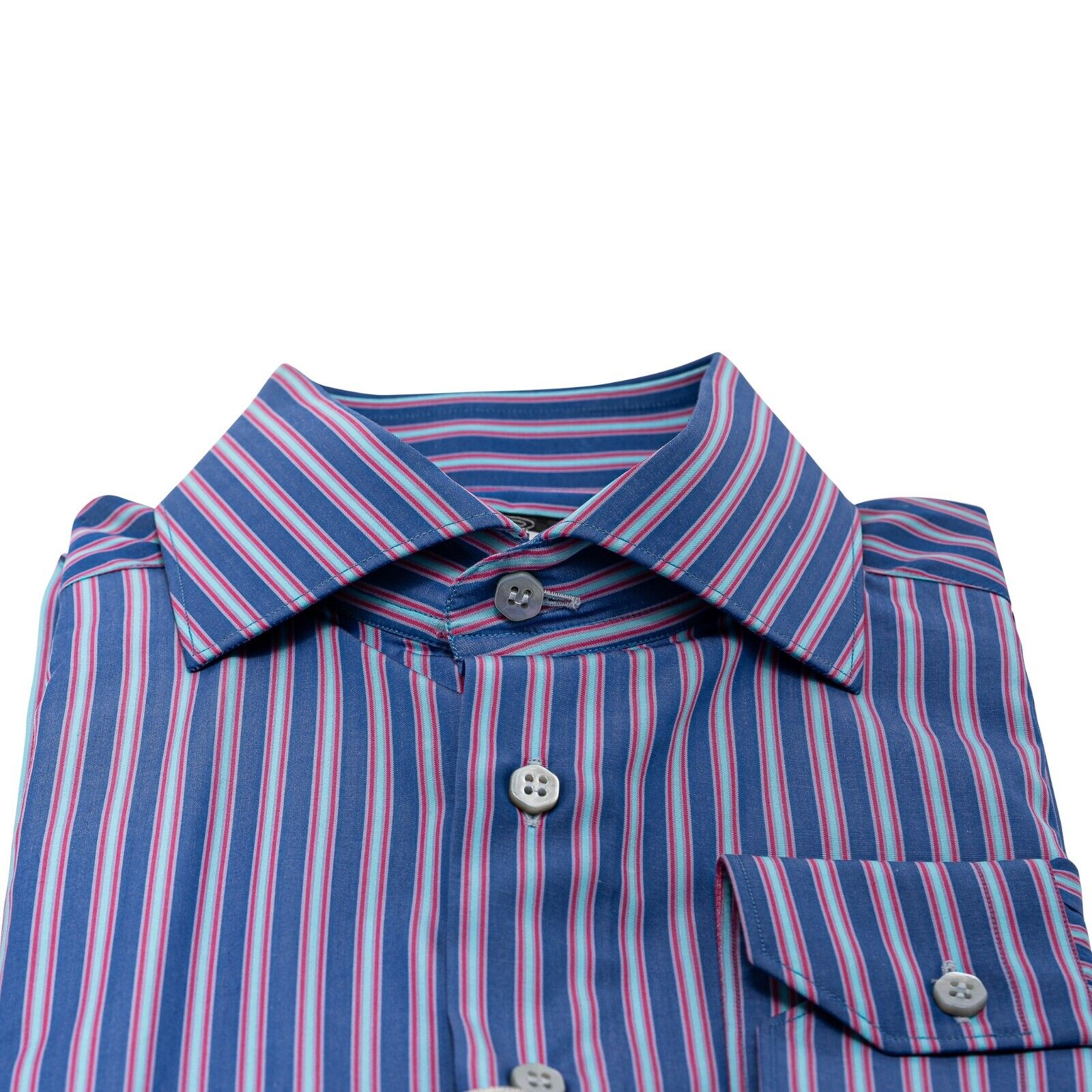 690$ LUXURY GERLIN Shirt Striped Blue Fine Cotton 16 - 41 5G BIJAN