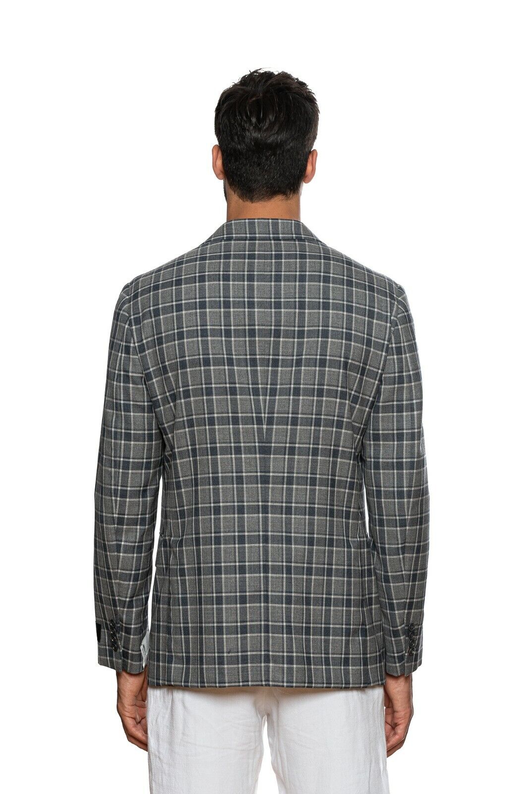 2150$ BELVEST Blue Gray Fine Wool Checks Jacket Blazer 42 US / 52 EU 7 R