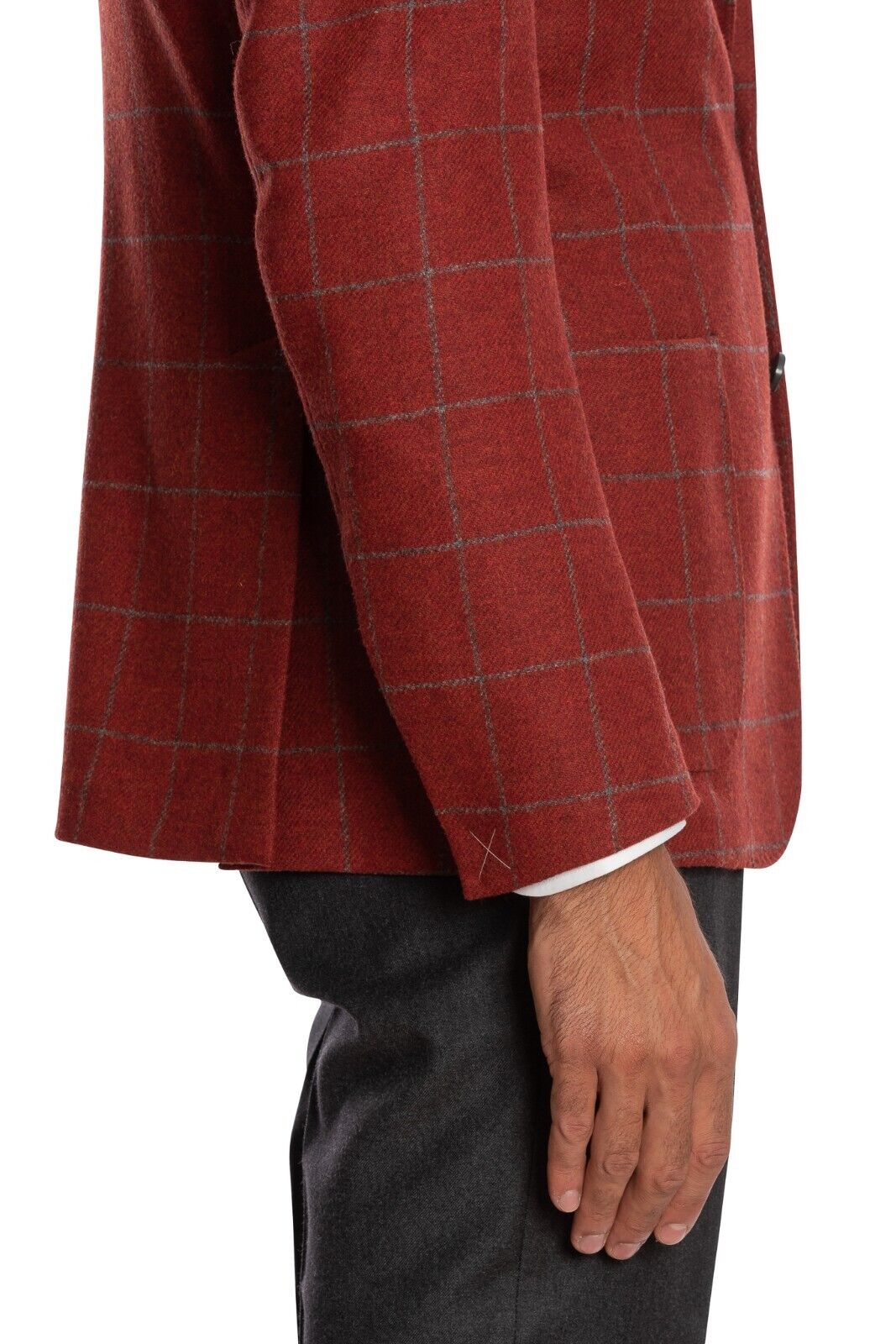 $1350 LUIGI BORRELLI "NISIDA" Venetian Red Plaid Jacket Sport Coat Wool Cashmere