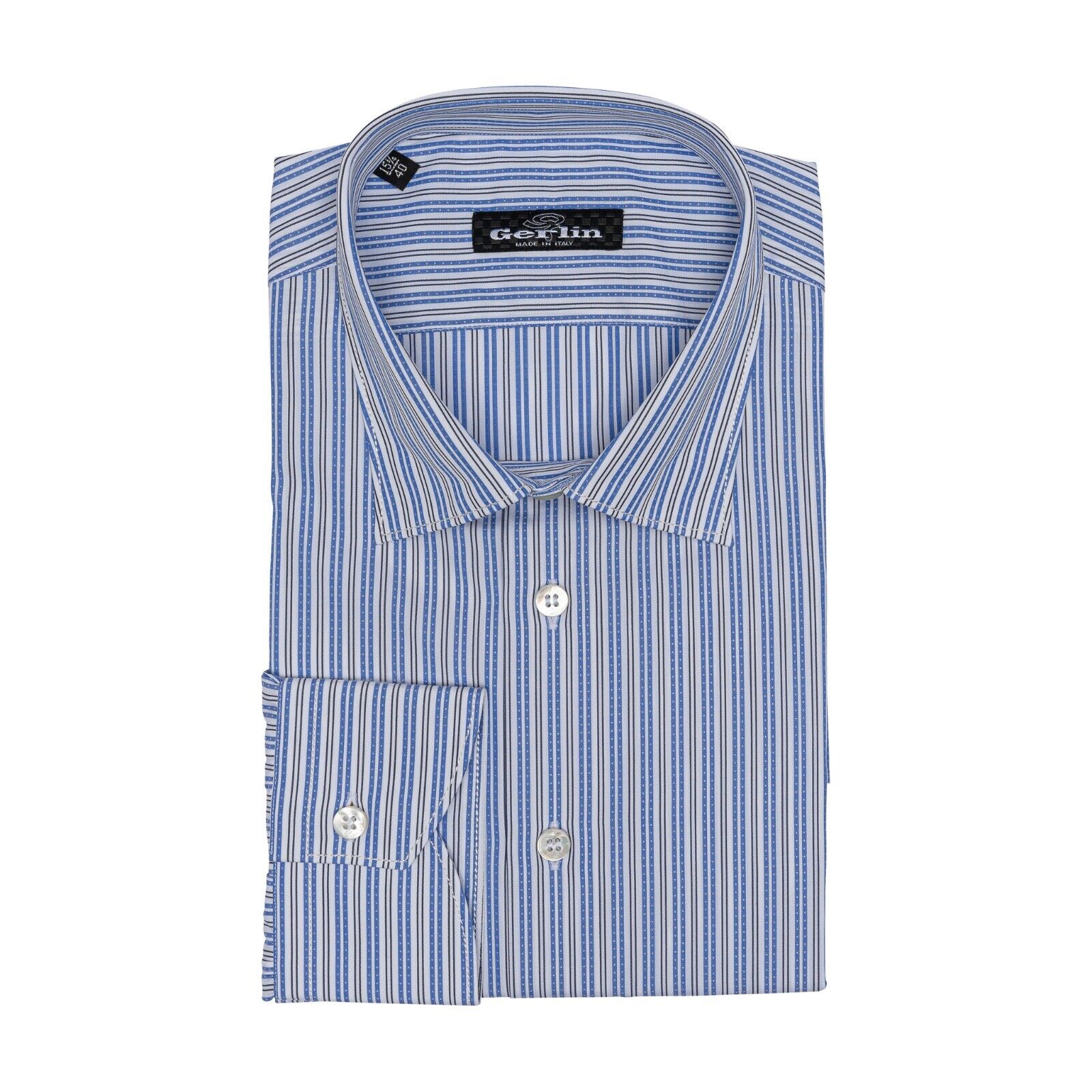 690$ LUXURY GERLIN Shirt Blue / White Alumo Fine Cotton 1N ZILLI