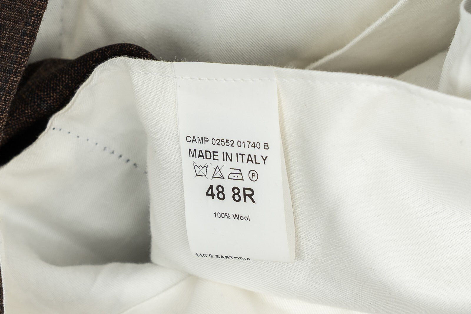 1250$ ISAIA NAPOLI Checks Brown Hand-Sewn Dress Pant Wool 140's  32 US / 48 EU