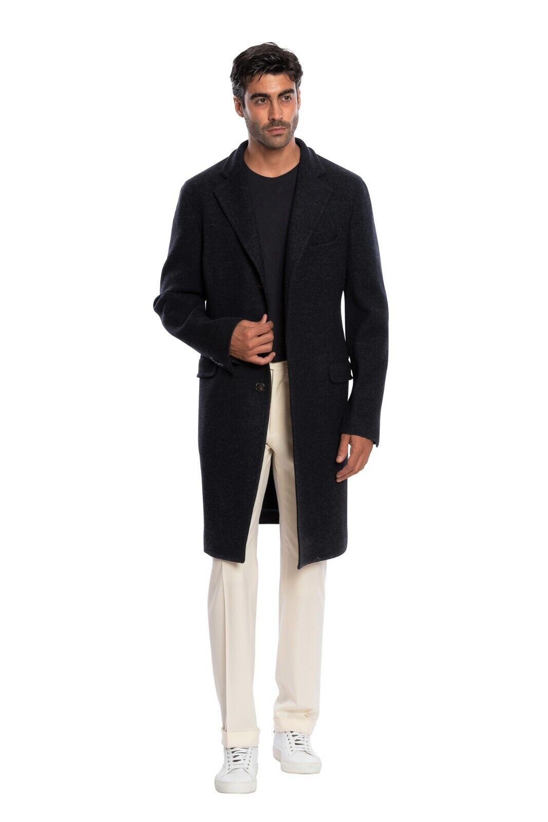 $1850 BOGLIOLI Single Braested Dark Blue Coat K.Jacket Flannel Wool 40 US 50 EU