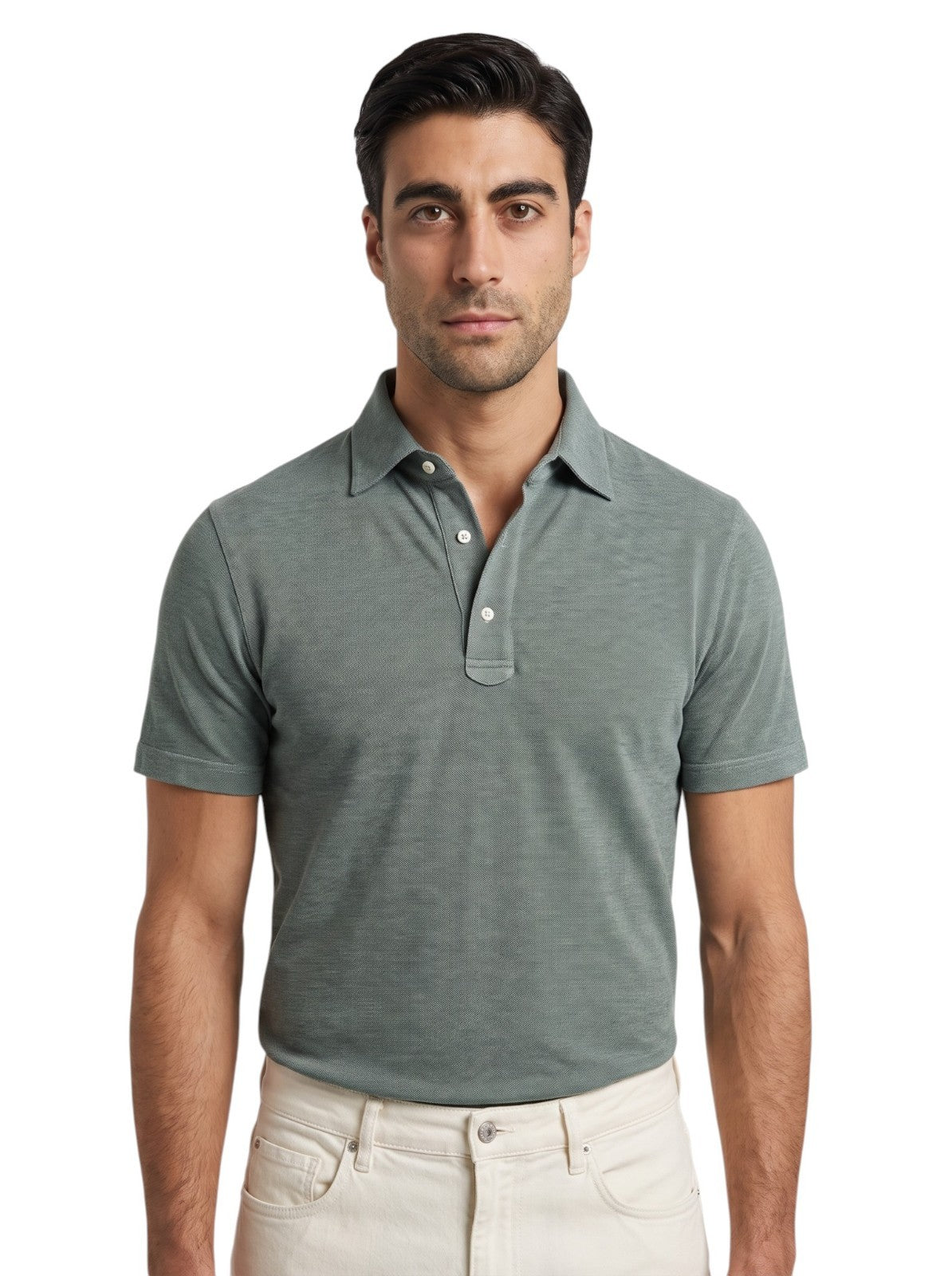 550$ ISAIA NAPOLI Jersey Cotton Piquet Short Sleeve Polo Green Size XL