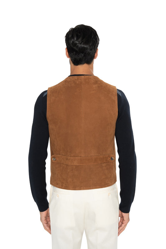 4300$ ISAIA NAPOLI Brown Vest Jacket Lambskin Suede Leather 38 US / 48 EU