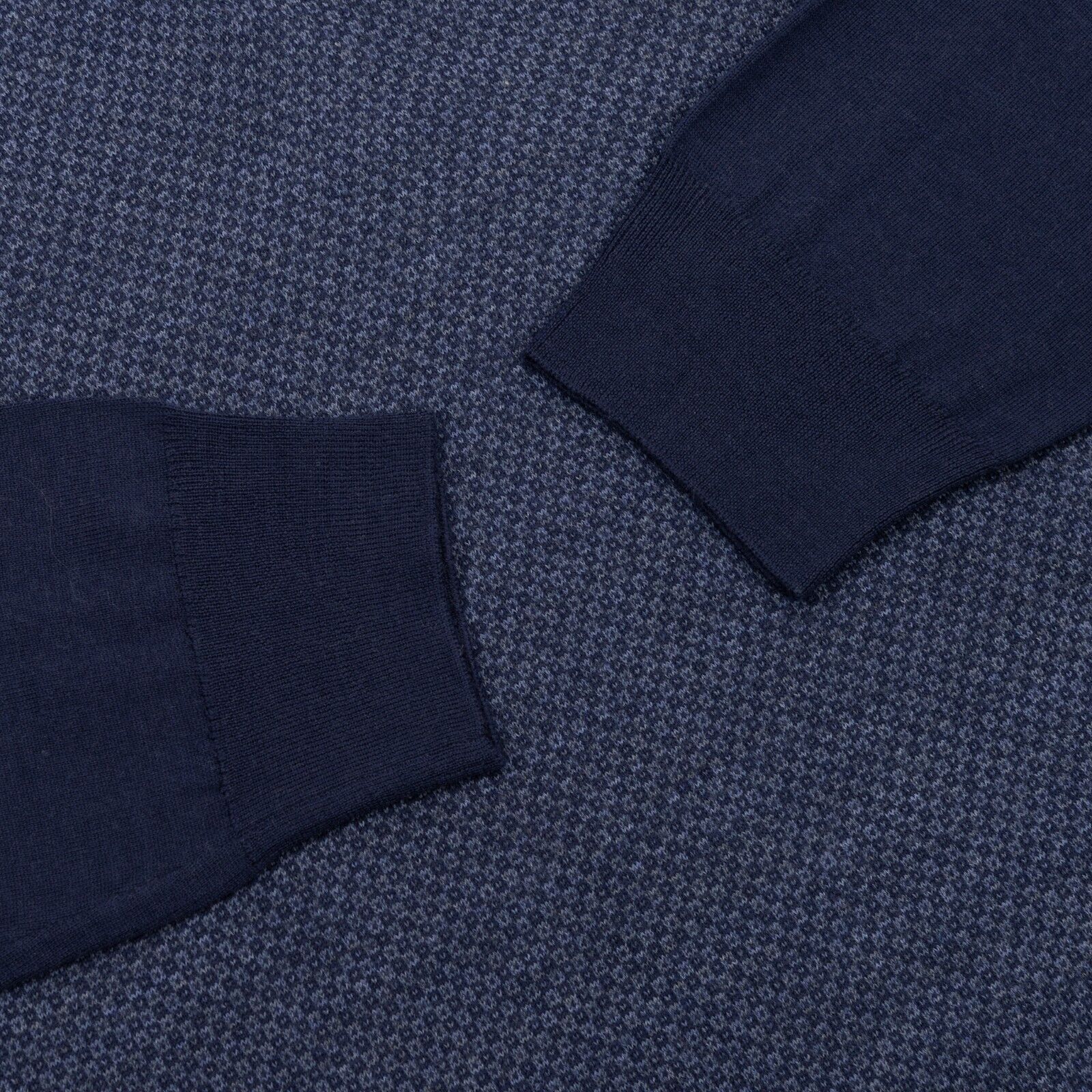 $1200 FEDELI CASHMERE Blue Sweater Half Zip Jacquard Fine Wool 140's 40 US 50 EU