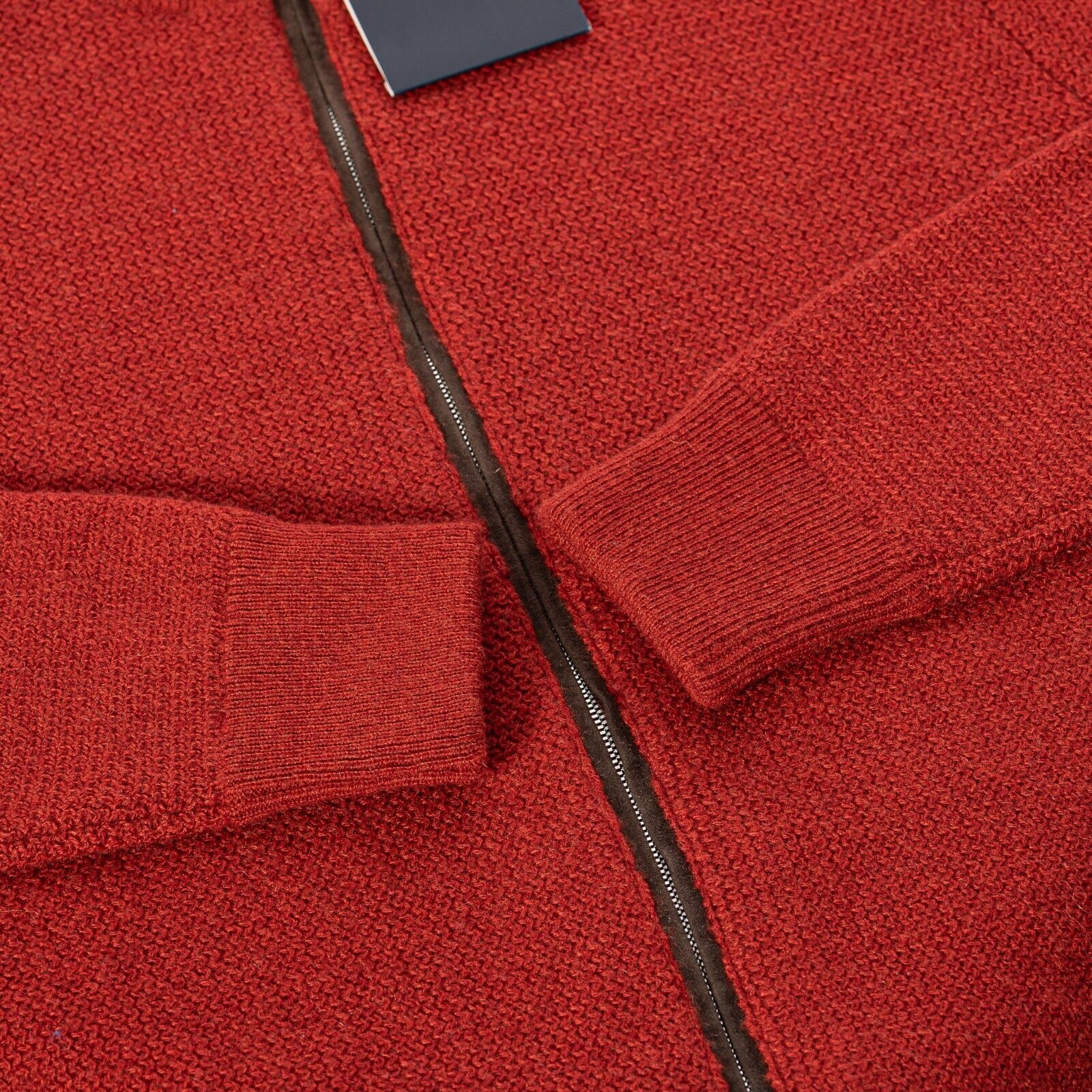 $1600 FEDELI CASHMERE Red Bomber Sweater Suede + 100% Cashmere 40 US / 50 EU
