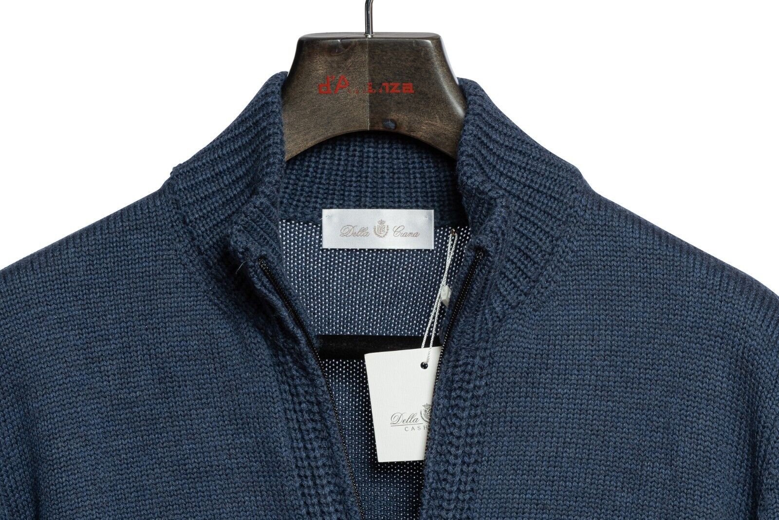 650$ DELLA CIANA CASHMERE Thick Sweater Cardigan Wool Merinos Blue 40 US / 50 EU
