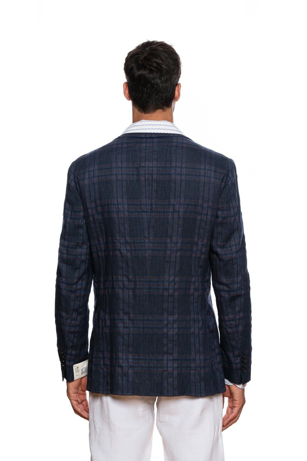 1980$ BELVEST Dark Blue Windowpane Wool Linen Jacket Blazer 40 US / 50 EU 7R