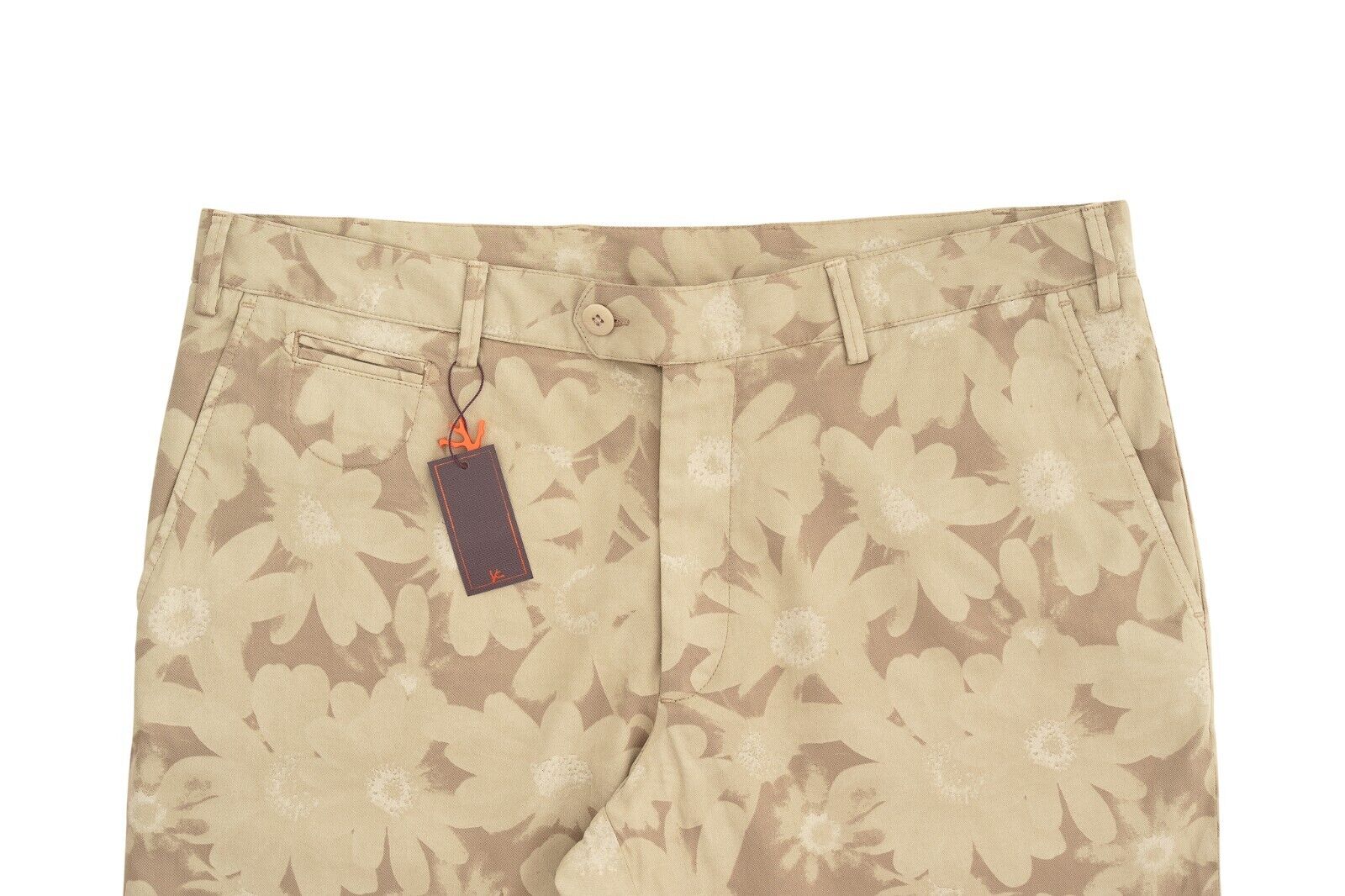 650$ ISAIA NAPOLI Floral Beige Chino Sport Short Pant Cotton Blend