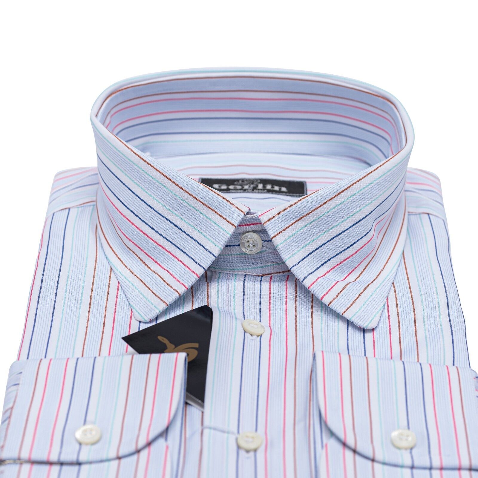 690$ LUXURY GERLIN Shirt Striped Light Blue Cotton 16 - 41 4E BIJAN