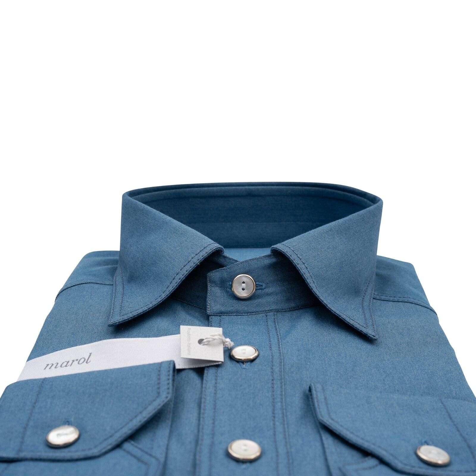 1400$ LUXURY MAROL BOLOGNA Denim LORO PIANA Blue Shirt Heavy Cotton