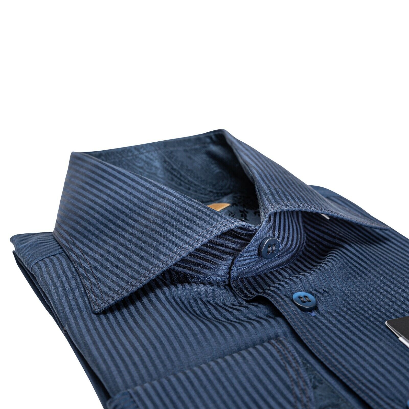 ITALIAN LUXURY 950$ GERLIN Shirt Blue Striped Cotton & Silk 16-41 BIJAN