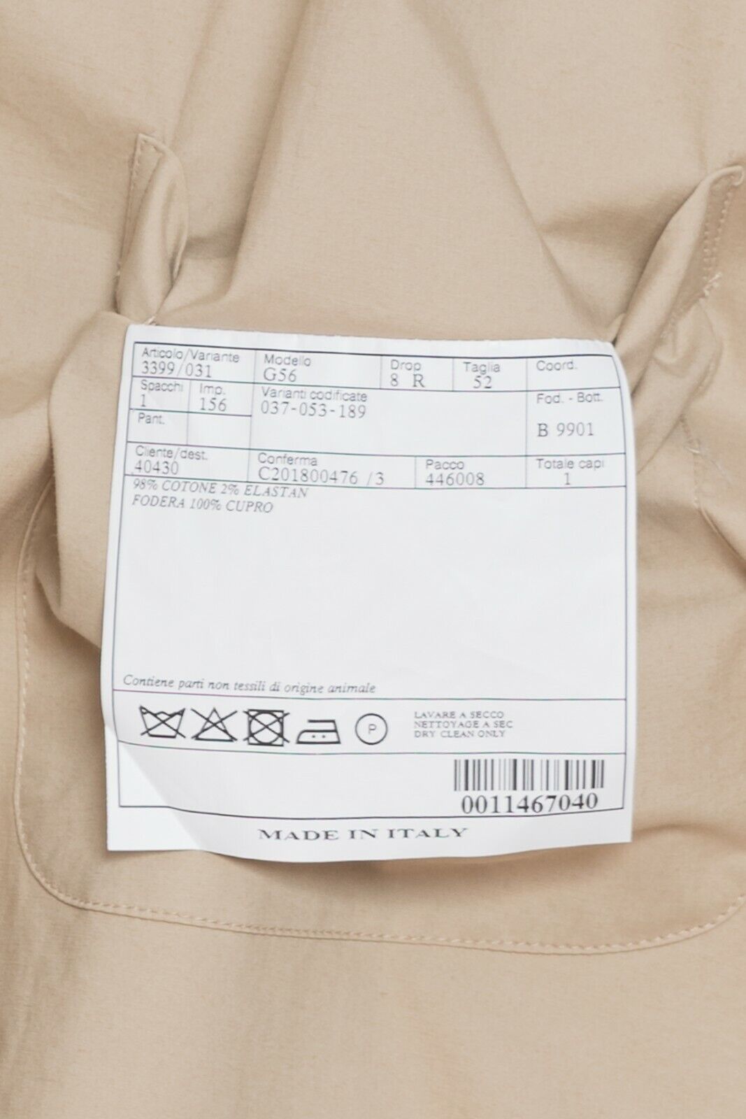 1750$ BELVEST CITY SAFARI Jacket with Martingale Beige Cotton 42 US / 52 EU 8R