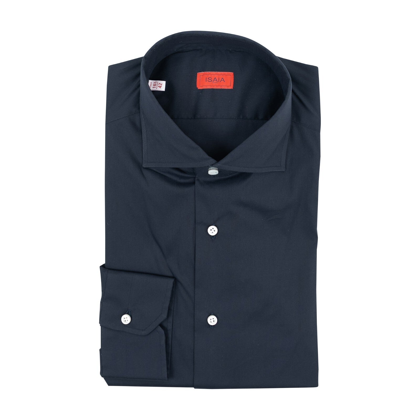 650$ ISAIA "Comfort Project" Blue Navy Hand-Sewn Dress Shirt Stretch Cotton