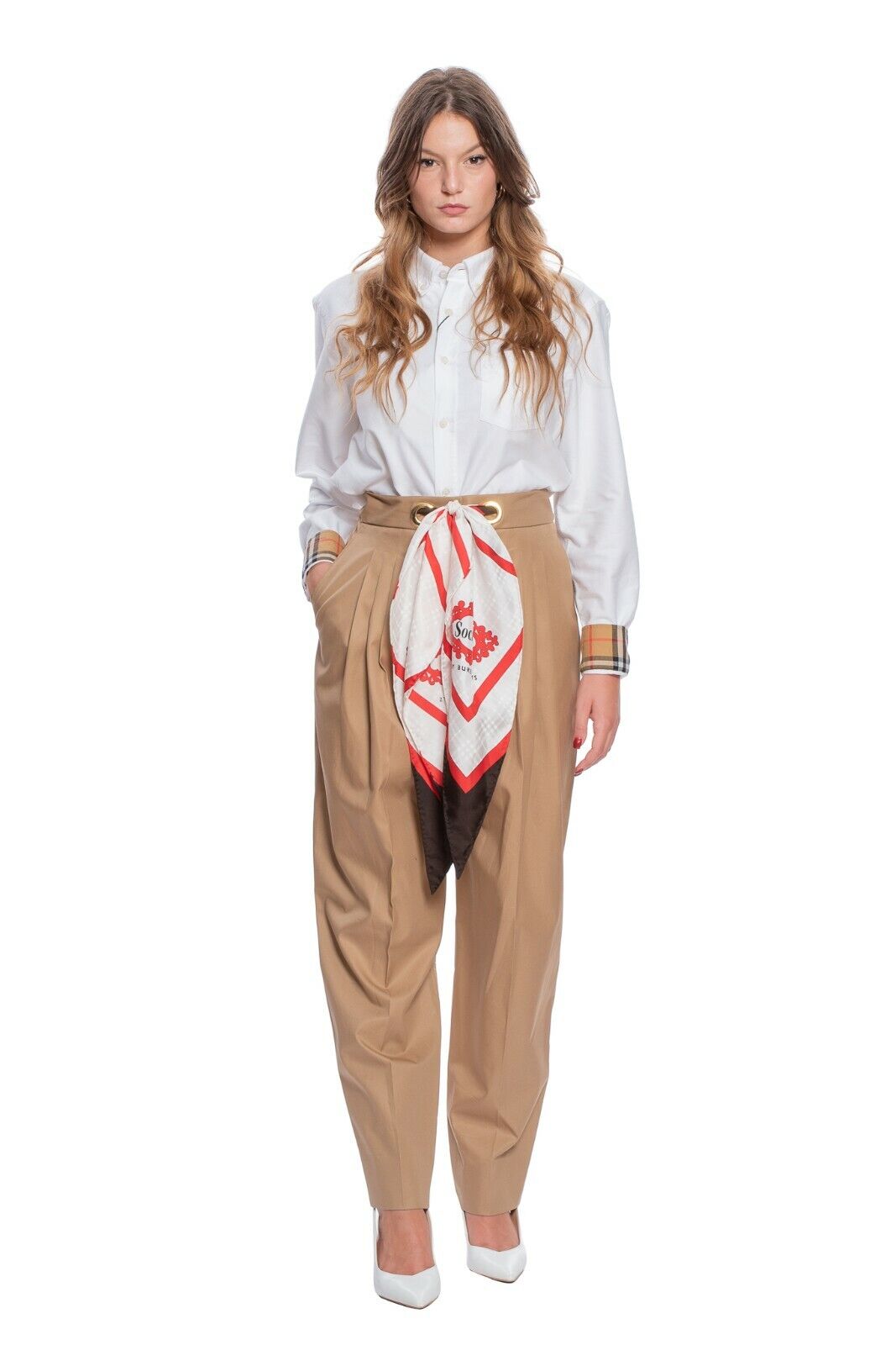 $1290 BURBERRY Tapered Pant Trouser Silk Scarf Belt SOCIETY 6 US / 40 IT / 8 UK
