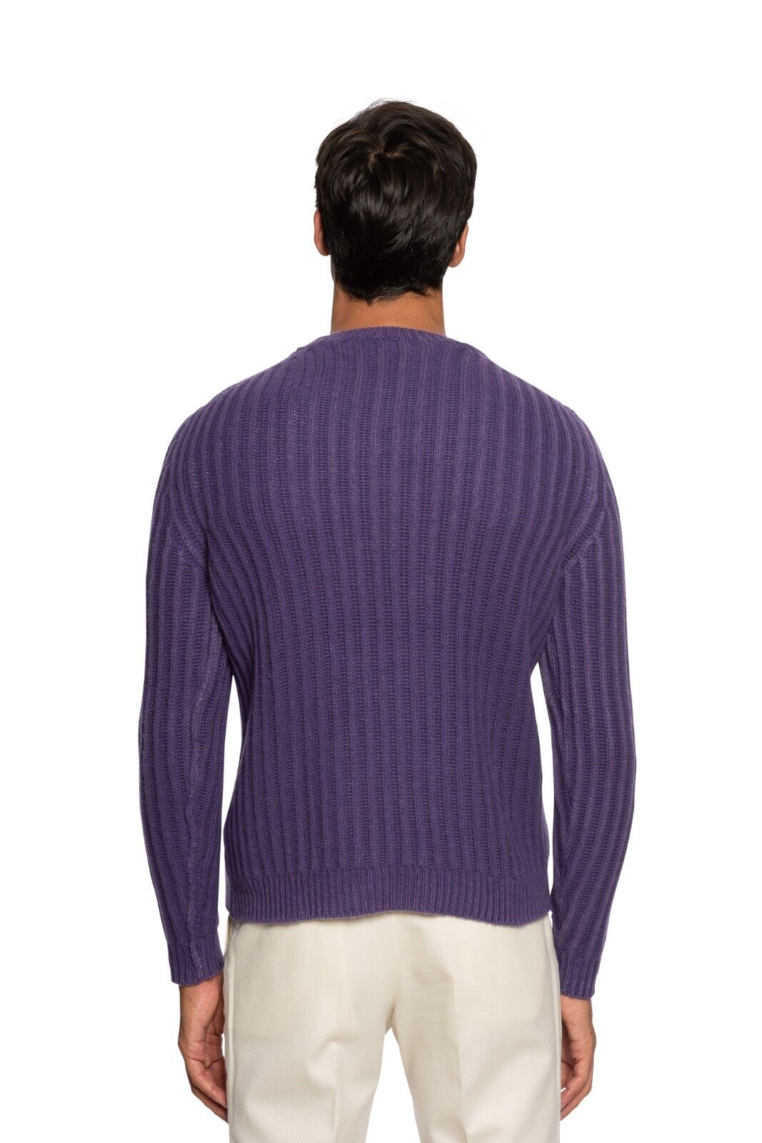 $1200 FEDELI CASHMERE Sweater Ribbed Thick 100% Cashmere Purple Dyed 40 US 50 EU