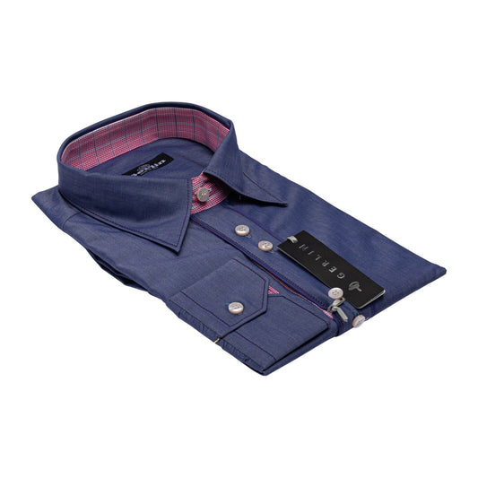 690$ LUXURY GERLIN Shirt Cotton Denim Point Collar 16 - 41 4Z BIJAN