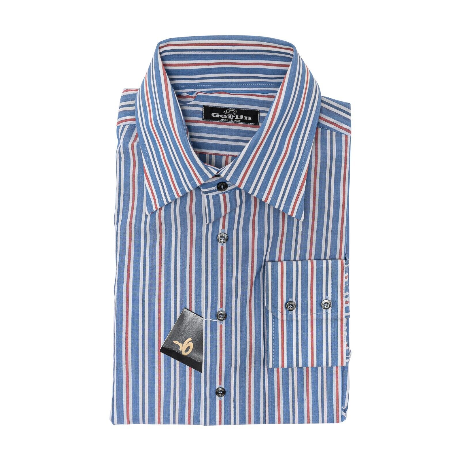 690$ LUXURY GERLIN Shirt Striped Blue / Red Cotton 16 - 41 5O BIJAN