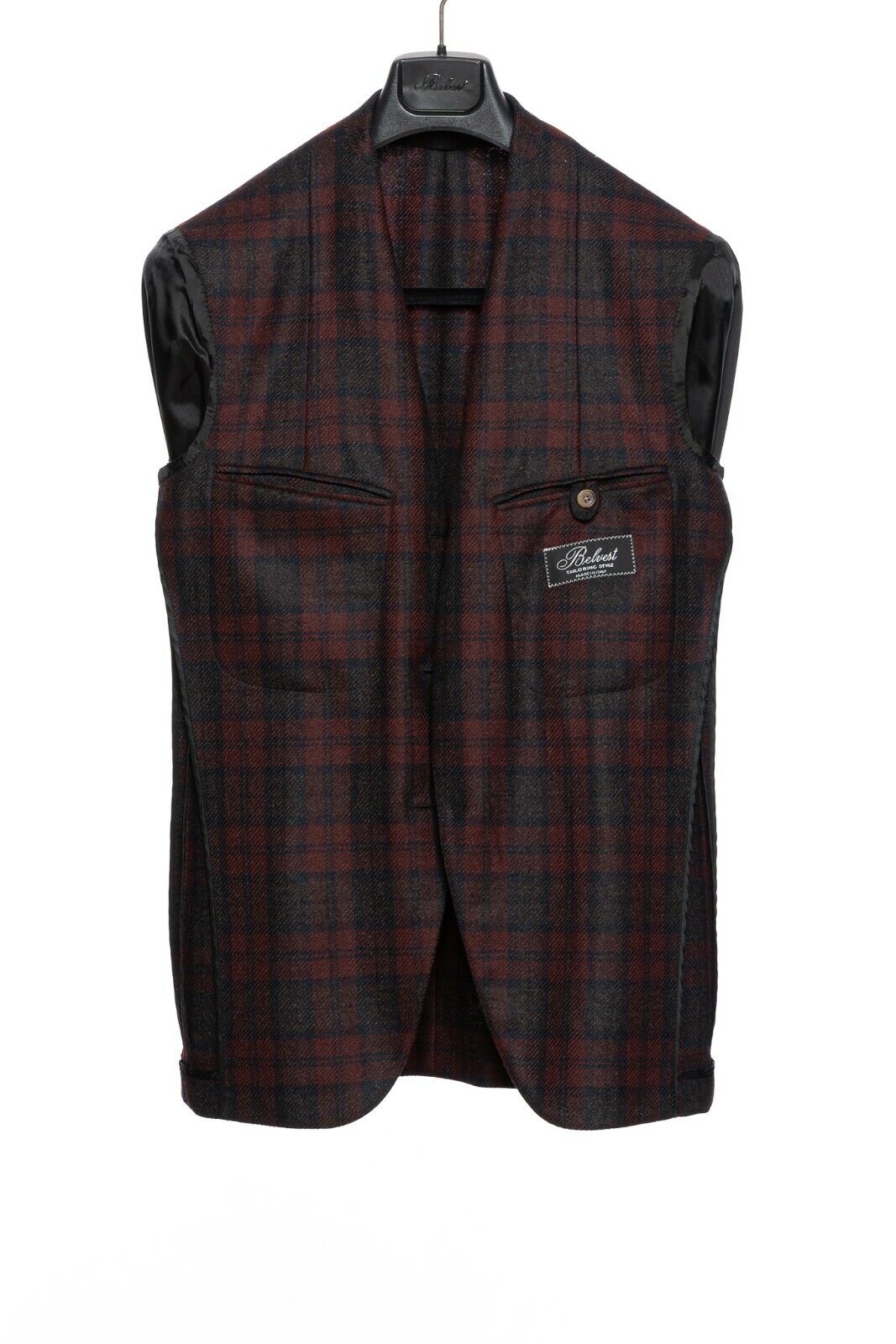$2450 BELVEST Burgundy Blue Check Wool Cashmere Jacket 39 US 49 EU Drop 9R Slim