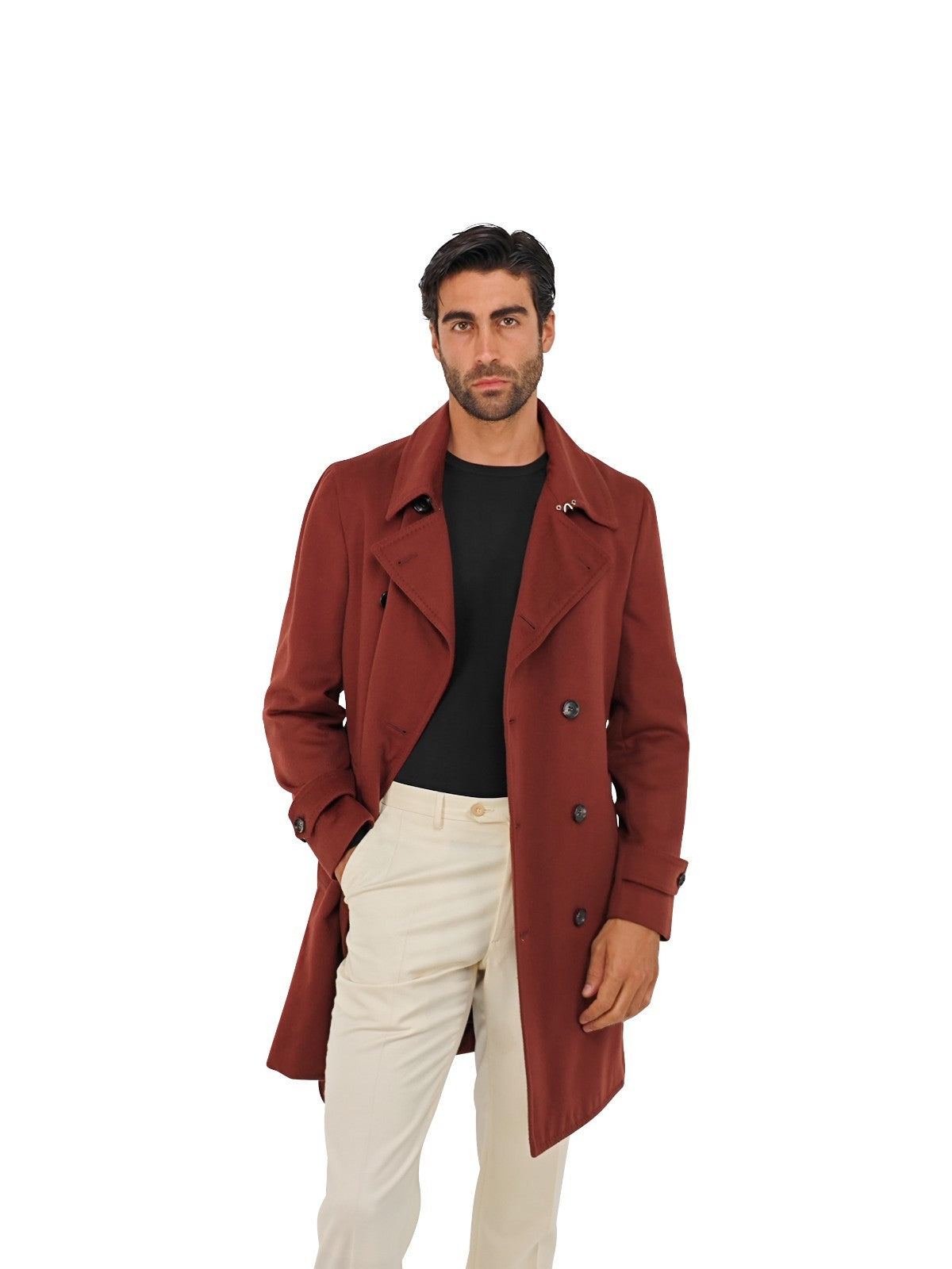 7.2K ISAIA NAPOLI Rust Double Breasted Trench Coat 100% Cashmere 38 US / 48 EU