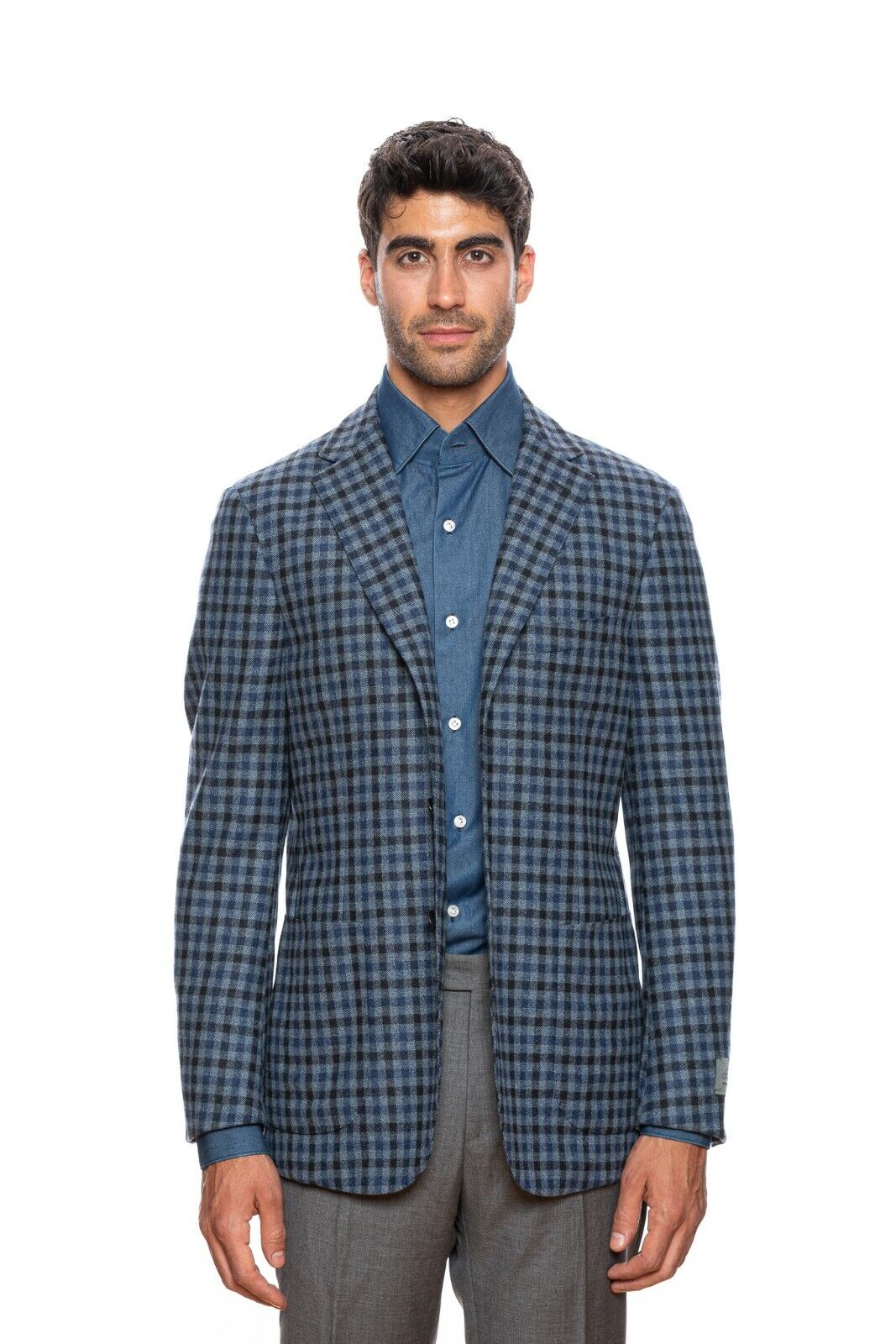 $2025 BELVEST Blue Wool Cashmere Check Jacket 40 US / 50 EU Drop 6R  F/W 2018