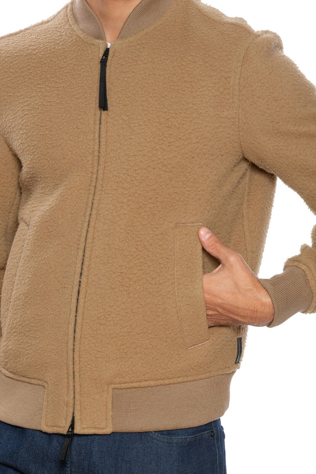 590$ EMPORIO ARMANI Bomber Jacket Camel Bouclè Wool