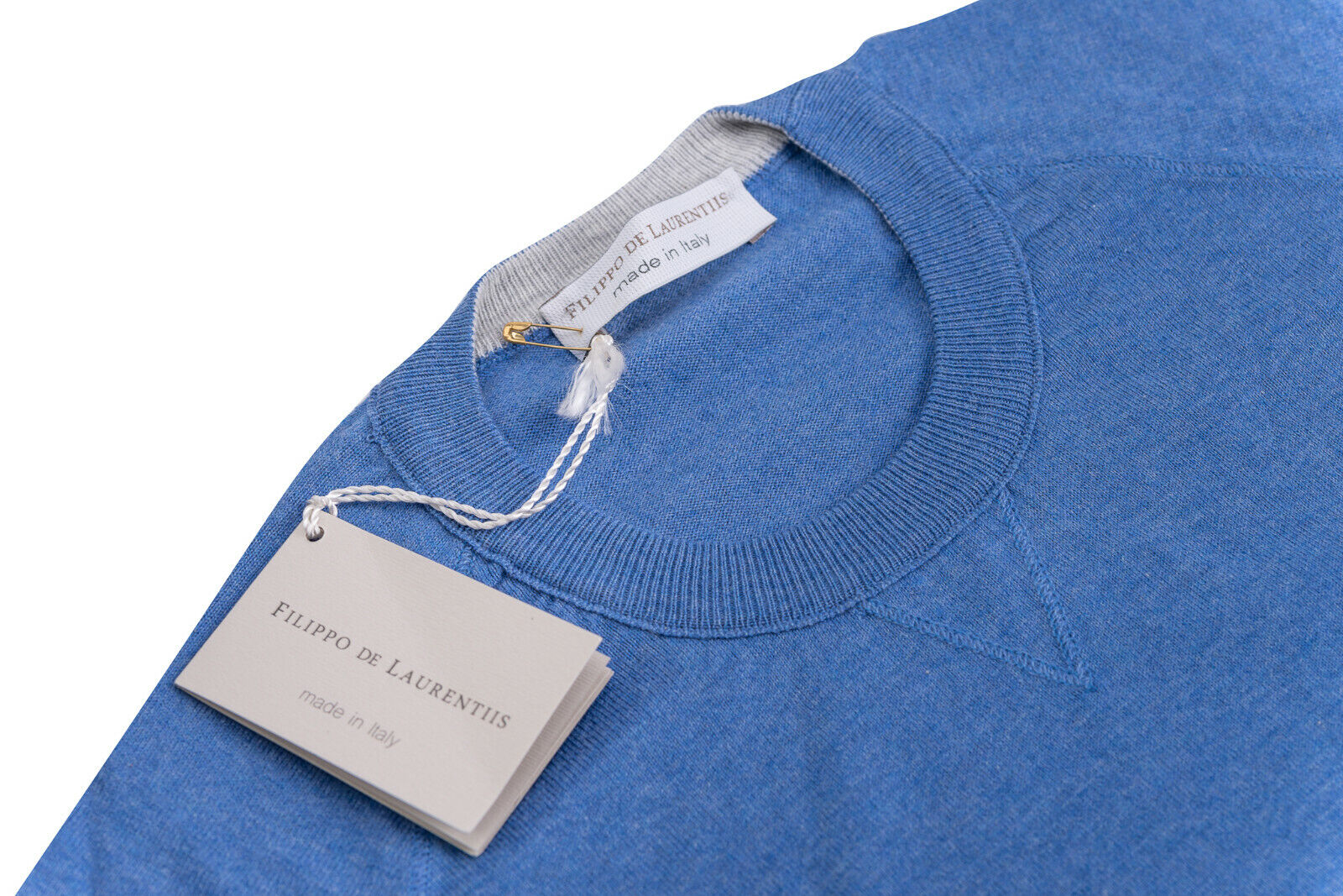 Italian FILIPPO DE LAURENTIIS Sweater Sweatshirt Soft Cotton Blue Made in Italy