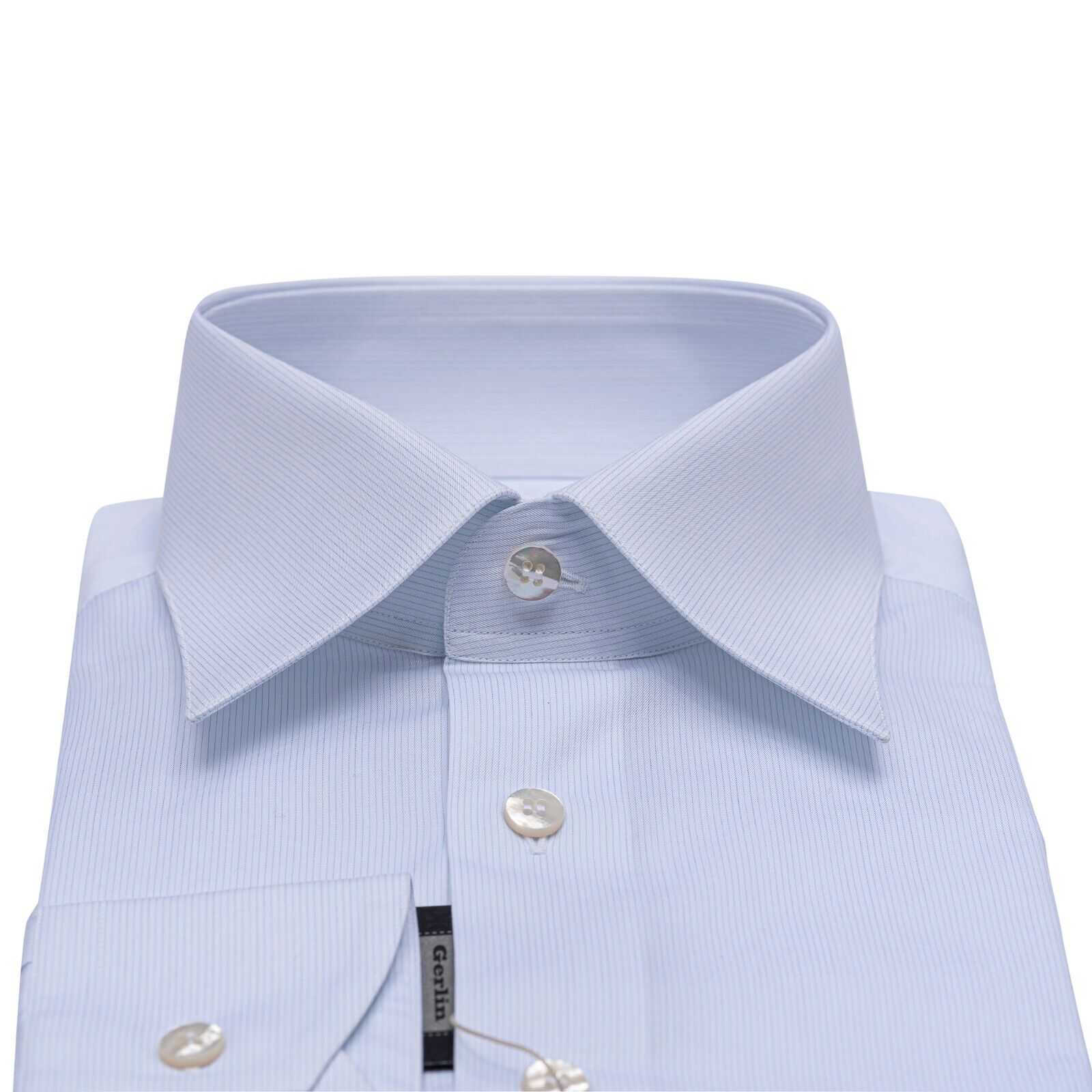 690$ LUXURY GERLIN Shirt Striped Light Blue ALUMO Cotton 1V ZILLI