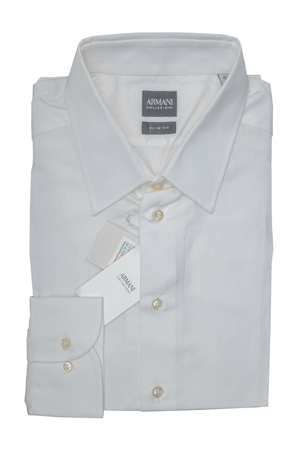 189$ GIORGIO ARMANI COLLEZIONI Modern Dress Shirt Cotton White Slim Fit 5L