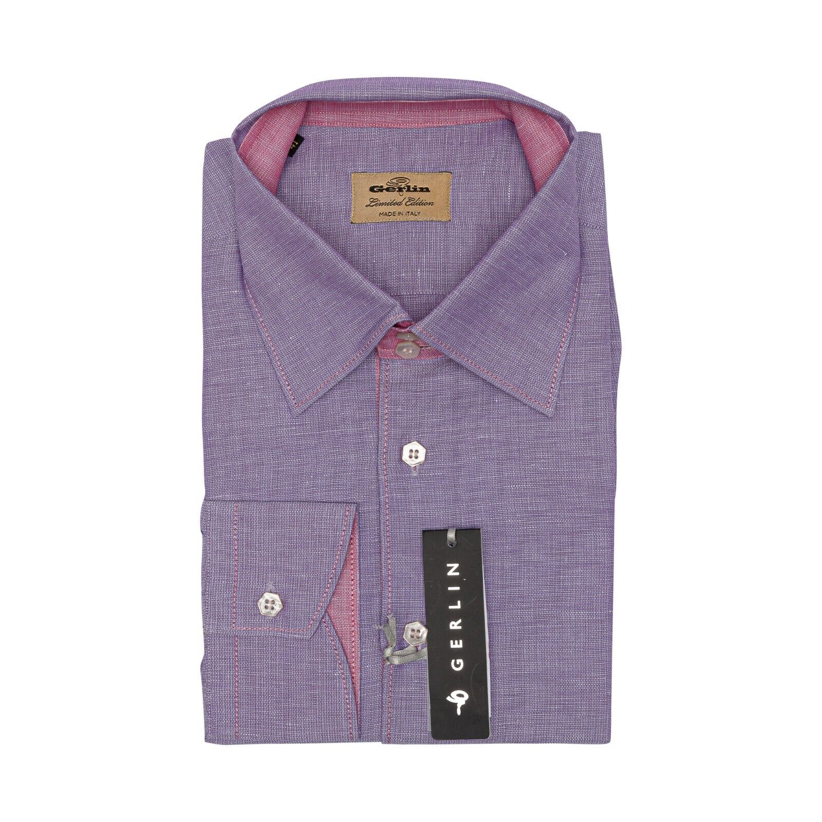 690$ LUXURY GERLIN Shirt Linen & Cotton Lavender 16 - 41 5Q BIJAN