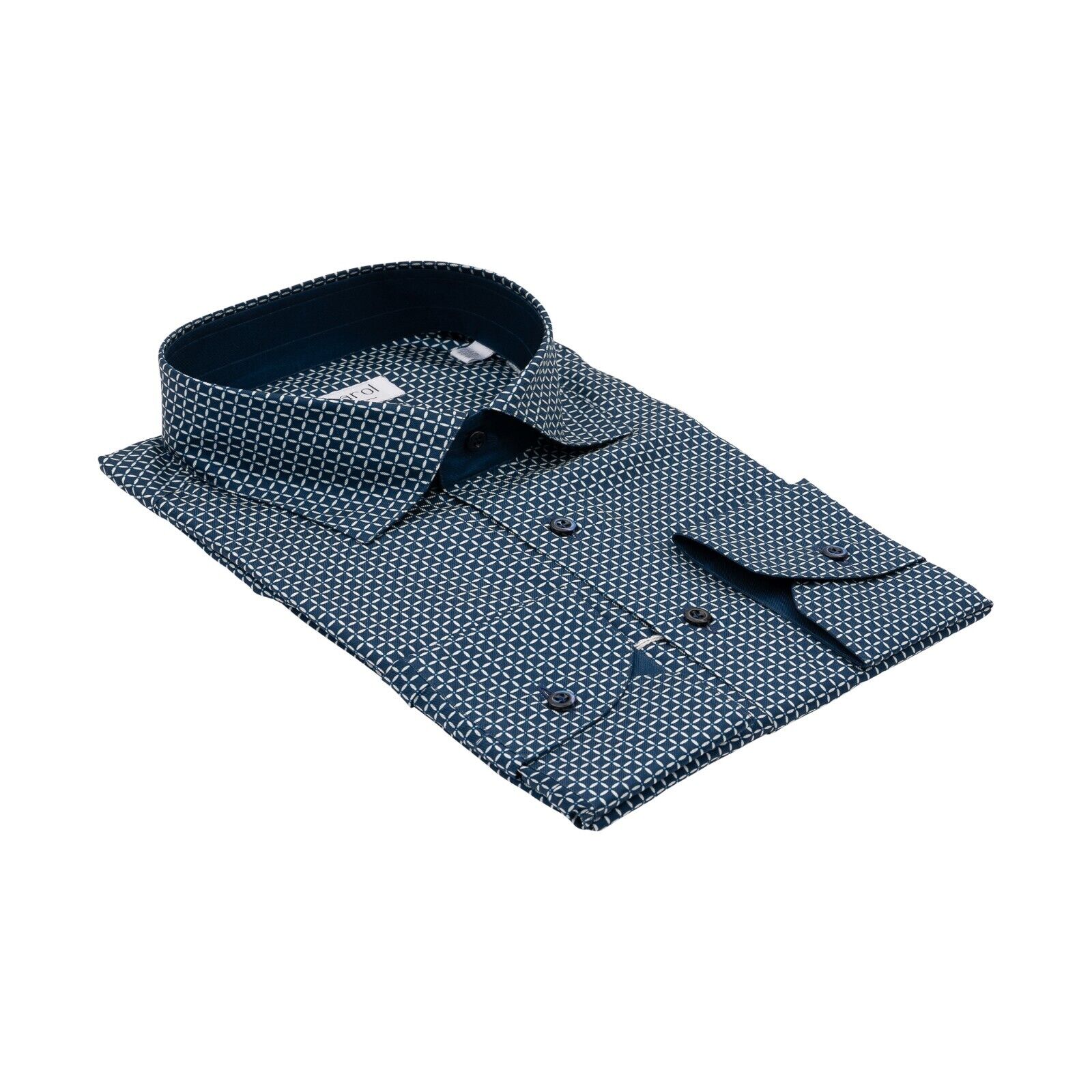 1400$ LUXURY MAROL BOLOGNA Geometric Shirt Blue 100% COMO SILK Satin 15.75 - 40