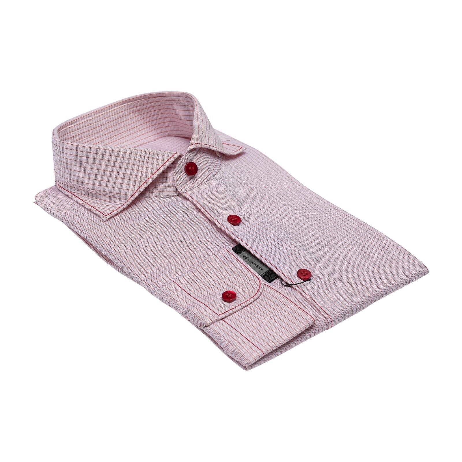 690$ LUXURY GERLIN Shirt Checks Red Jacquard Cotton 16 - 41  1H BIJAN