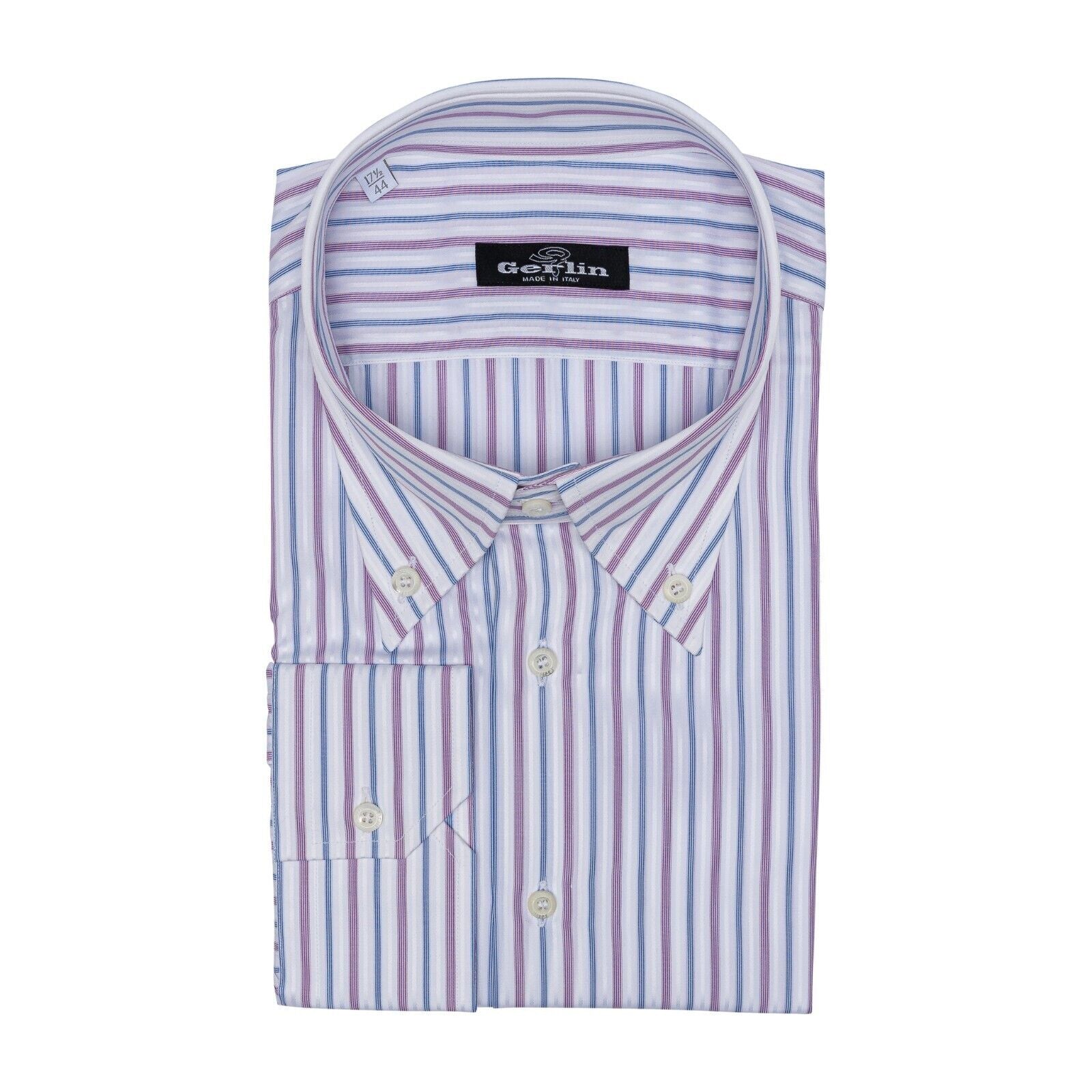 690$ LUXURY GERLIN Shirt POINT Striped White Cotton 3R ZILLI