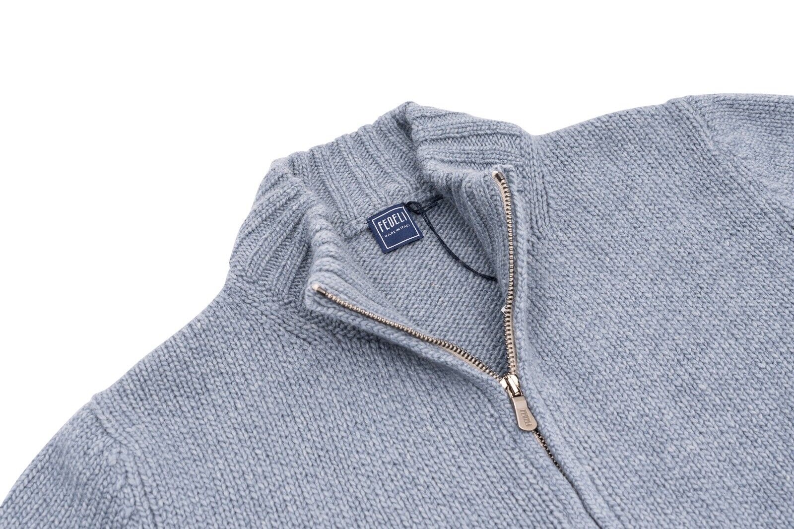 $2200 FEDELI Light Blue Cardigan Jacket Zip 100% Cashmere Malfilè 40 US / 50 EU
