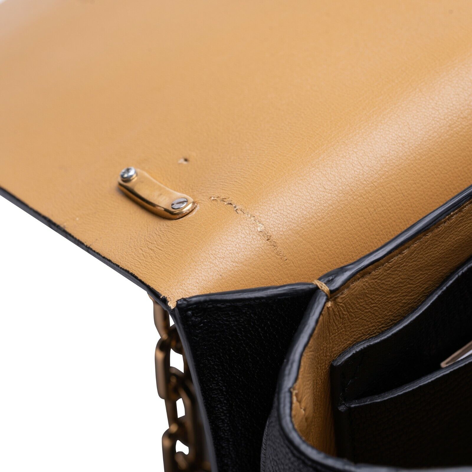 $1690 BURBERRY D-Ring Small Bag Chain Strap Goat Leather Black