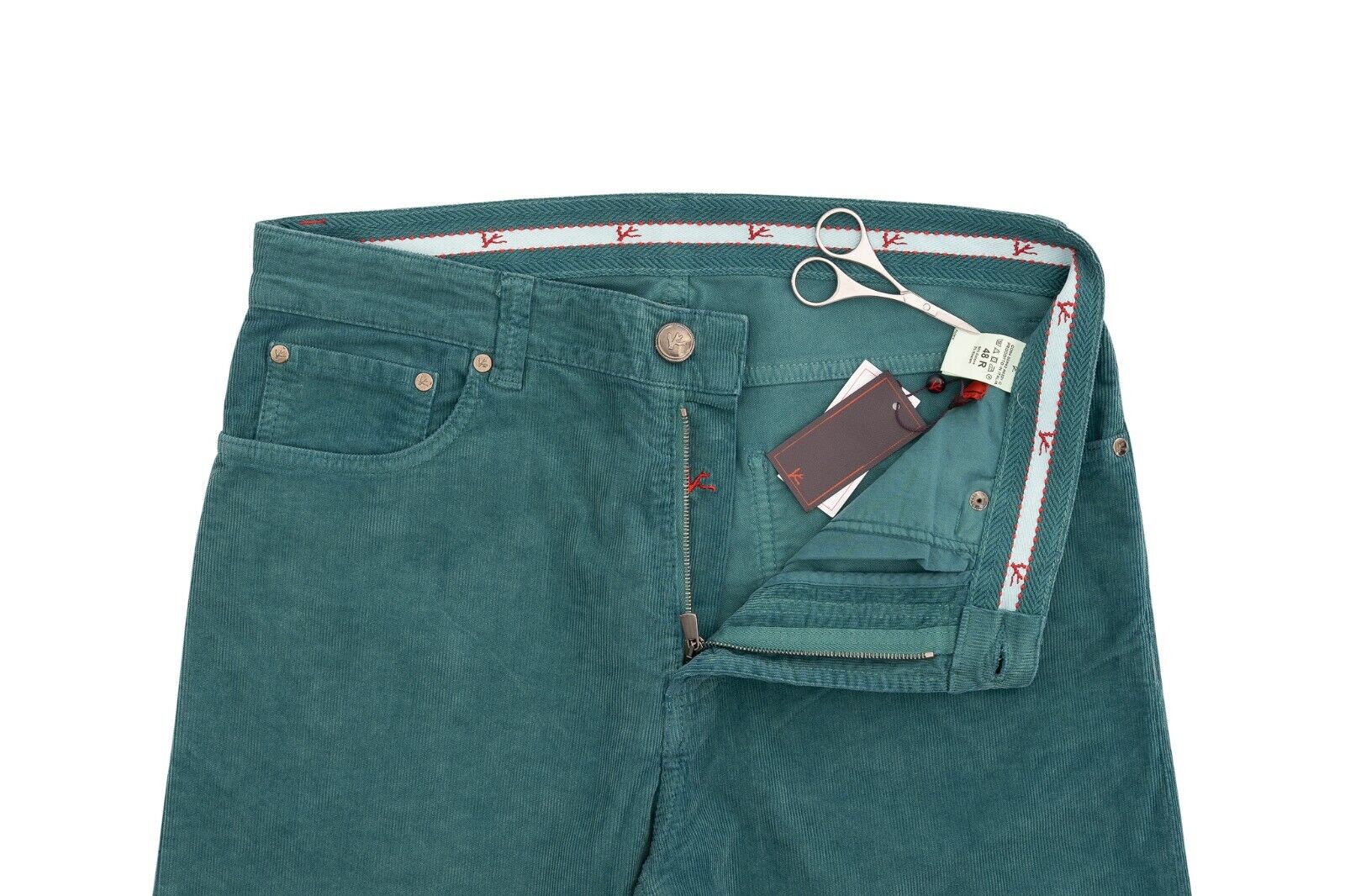 690$ ISAIA NAPOLI Aquamarine 5 Pockets Trousers Pant Corduroy Cotton 32 US 48 EU