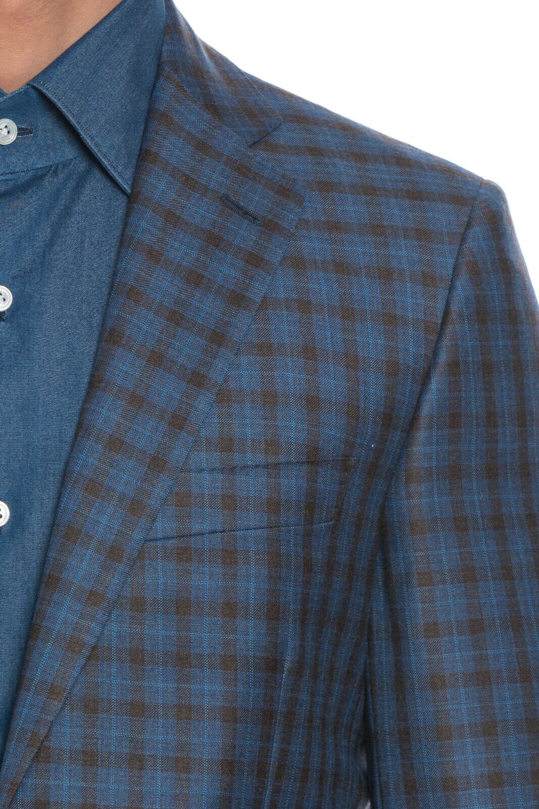 2450$ BELVEST Jacket Blazer Blue Checks Fine Wool Super 130's 38 US / 48 EU 7R
