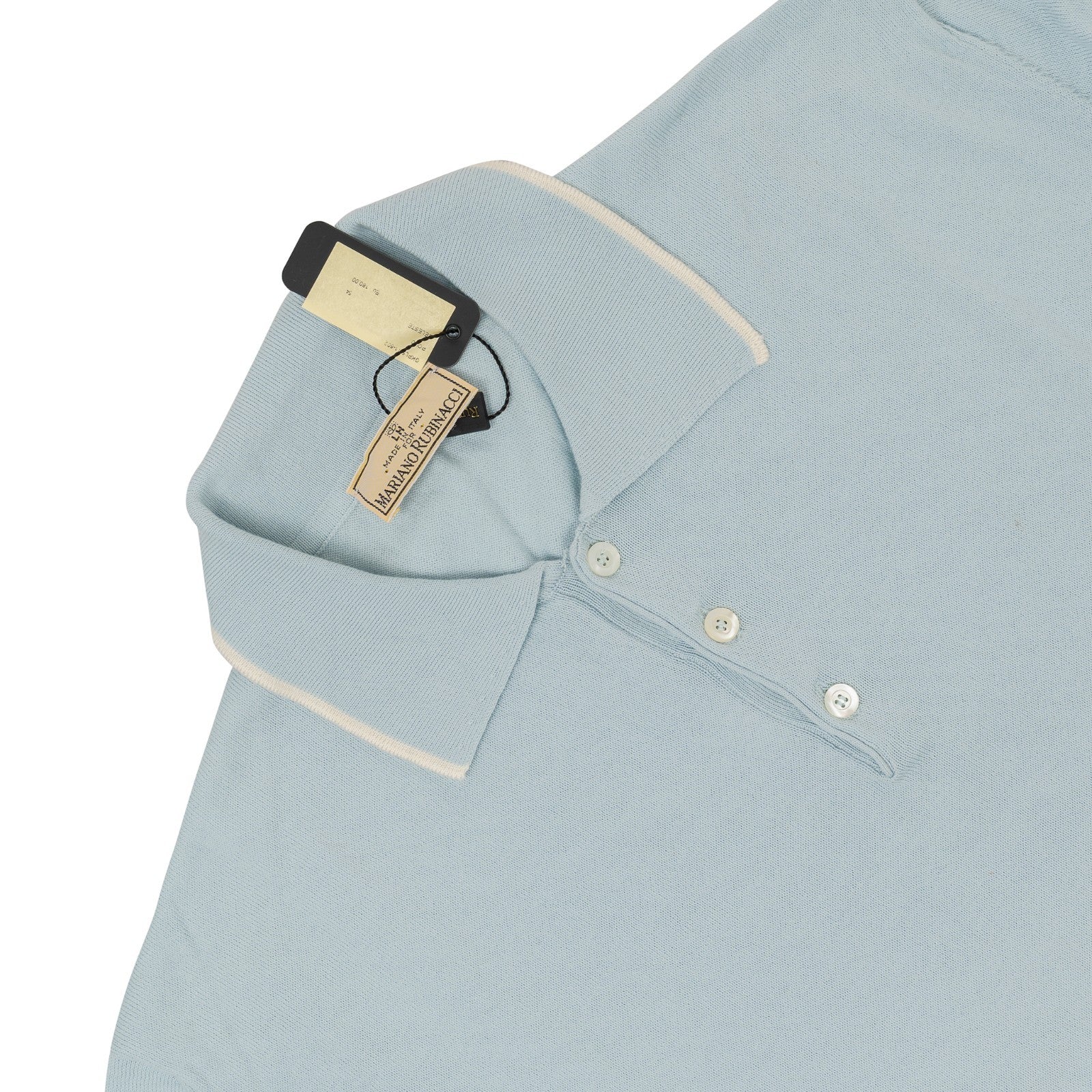 490$ RUBINACCI NAPOLI Light Blue Polo Sweater Sea Island Knit Cotton