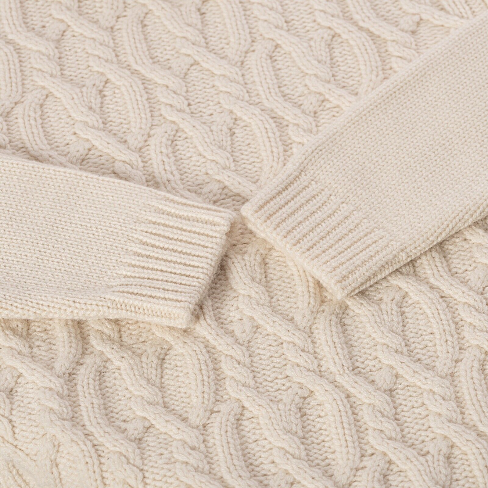 $2200 FEDELI CASHMERE Ivory Cable-Knit Sweater Thick 100% Cashmere "HAND KNIT"